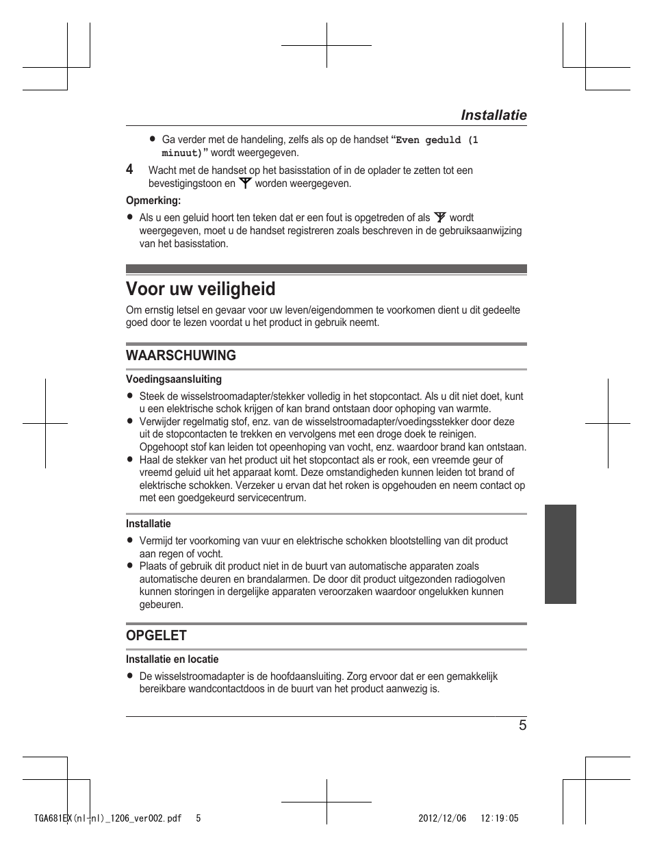 Voor uw veiligheid | Panasonic KXTGA785EX User Manual | Page 29 / 112