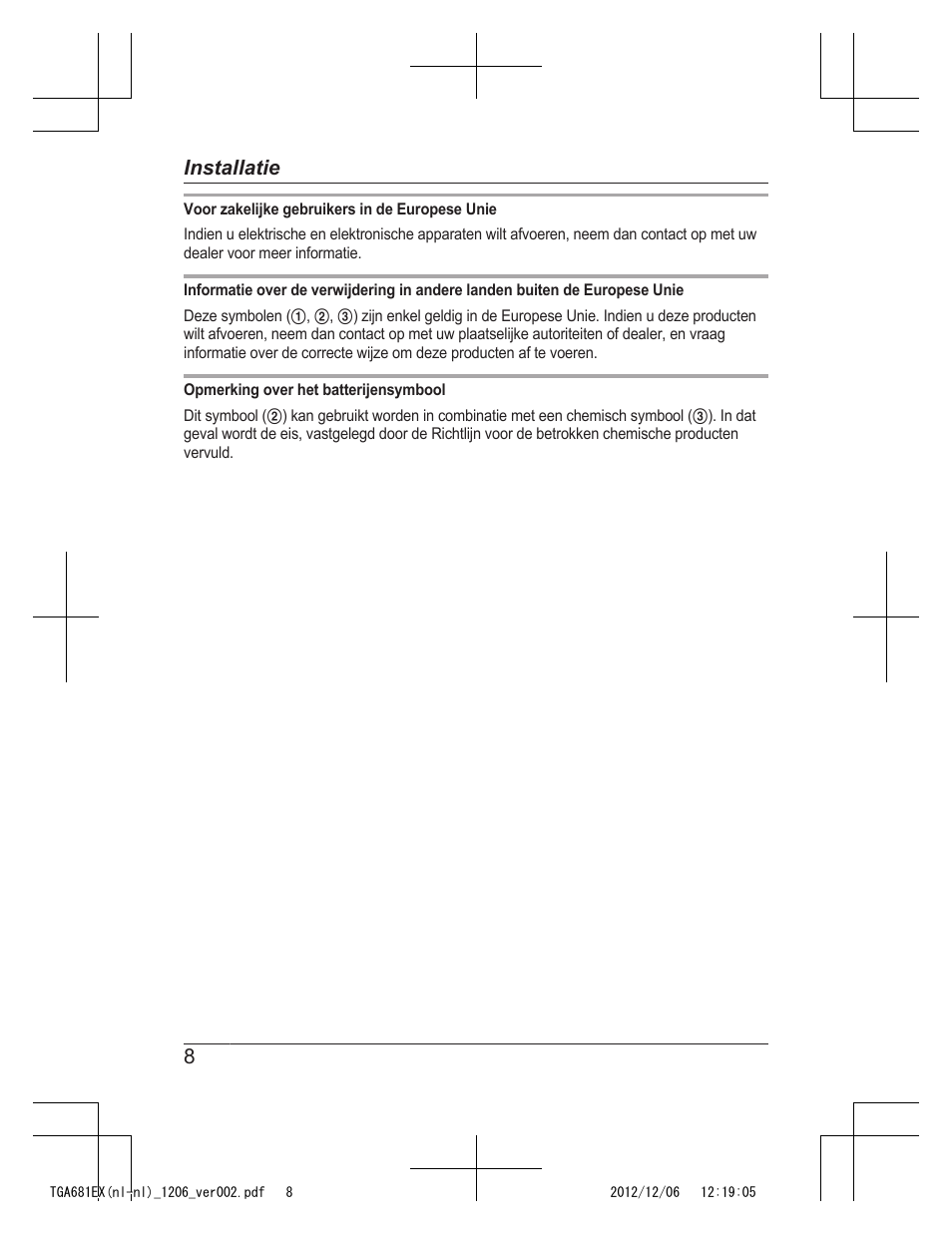 8installatie | Panasonic KXTGA785EX User Manual | Page 32 / 112
