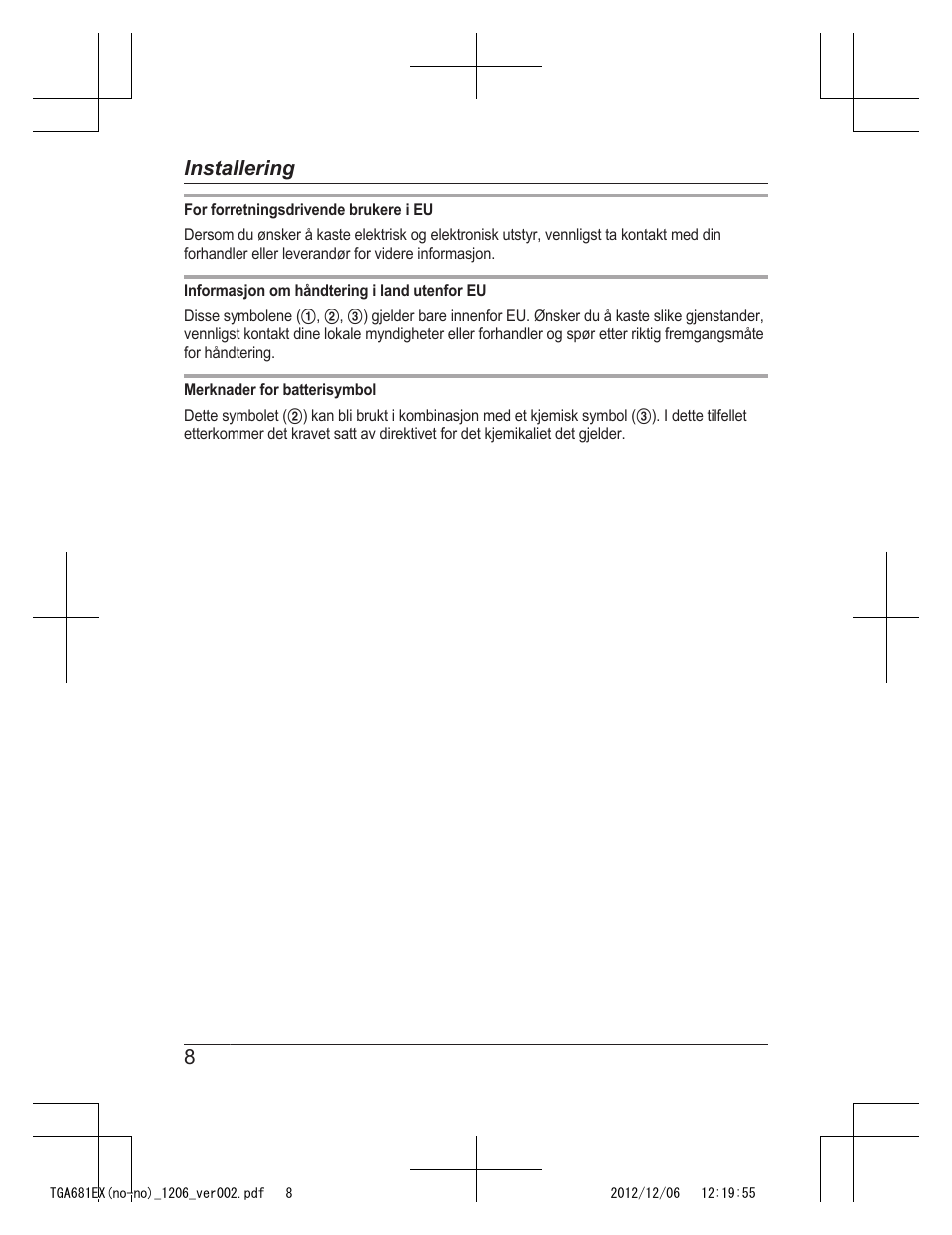8installering | Panasonic KXTGA785EX User Manual | Page 48 / 112