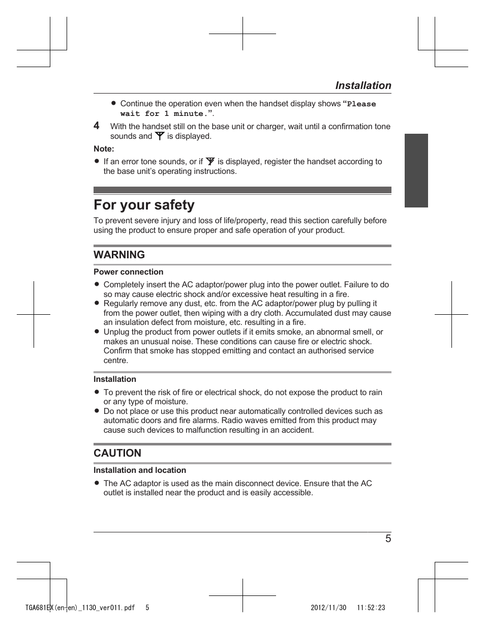 For your safety | Panasonic KXTGA785EX User Manual | Page 5 / 112