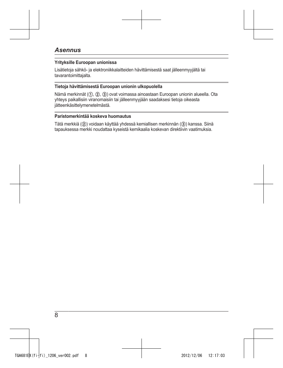 8asennus | Panasonic KXTGA785EX User Manual | Page 56 / 112