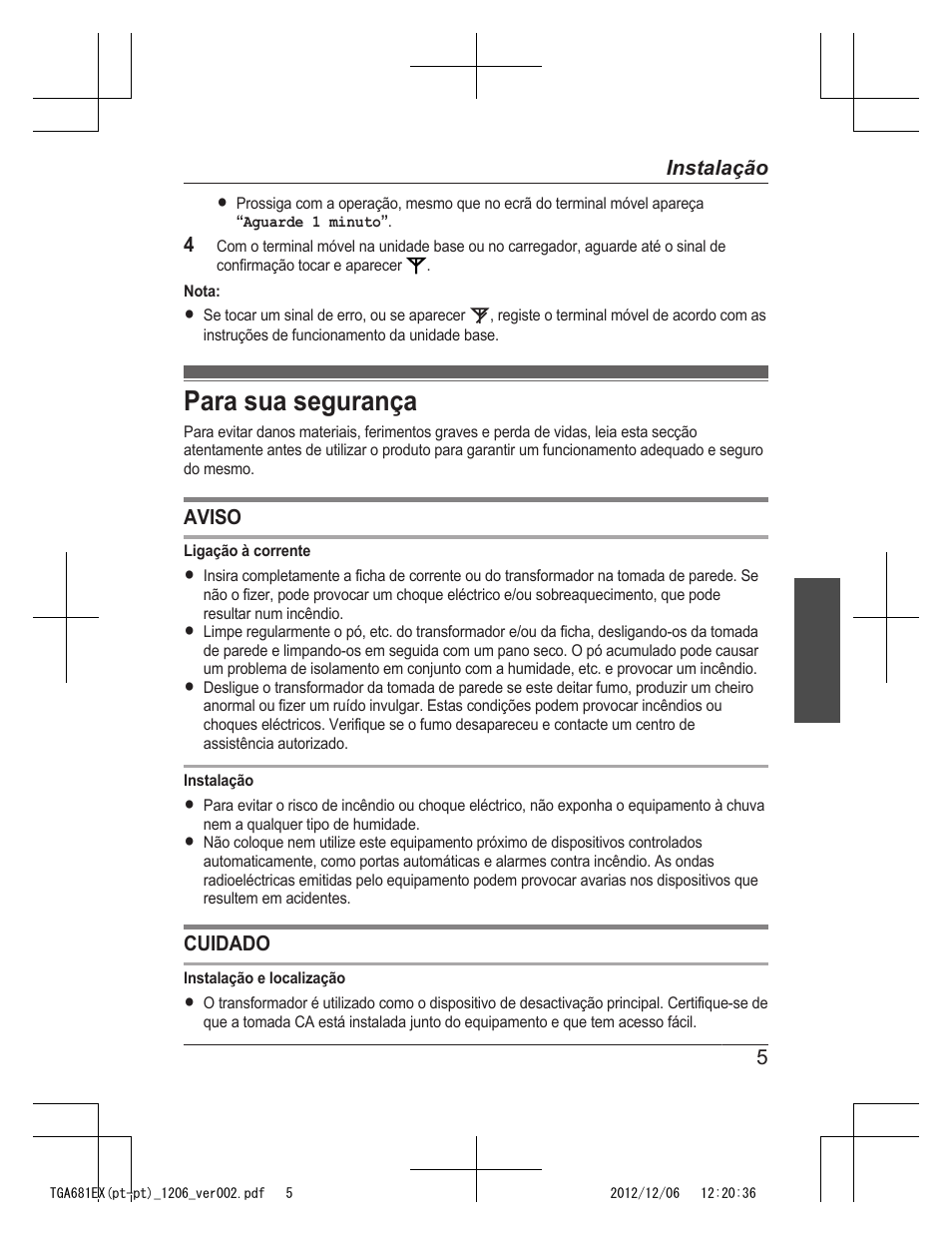 Para sua segurança | Panasonic KXTGA785EX User Manual | Page 61 / 112
