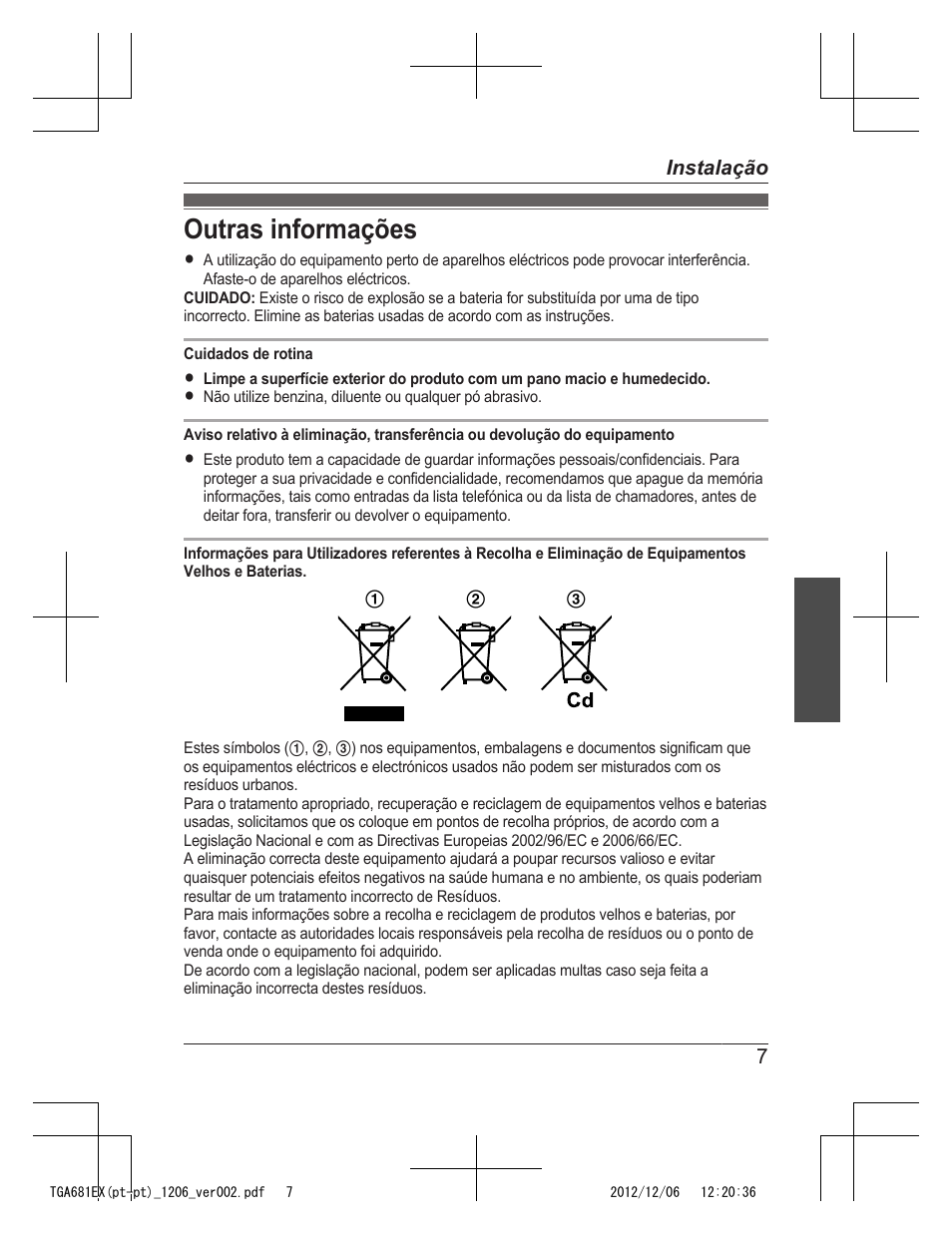 Outras informações | Panasonic KXTGA785EX User Manual | Page 63 / 112