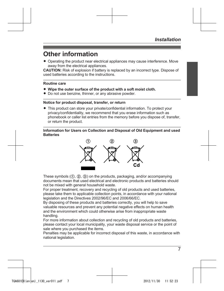 Other information | Panasonic KXTGA785EX User Manual | Page 7 / 112