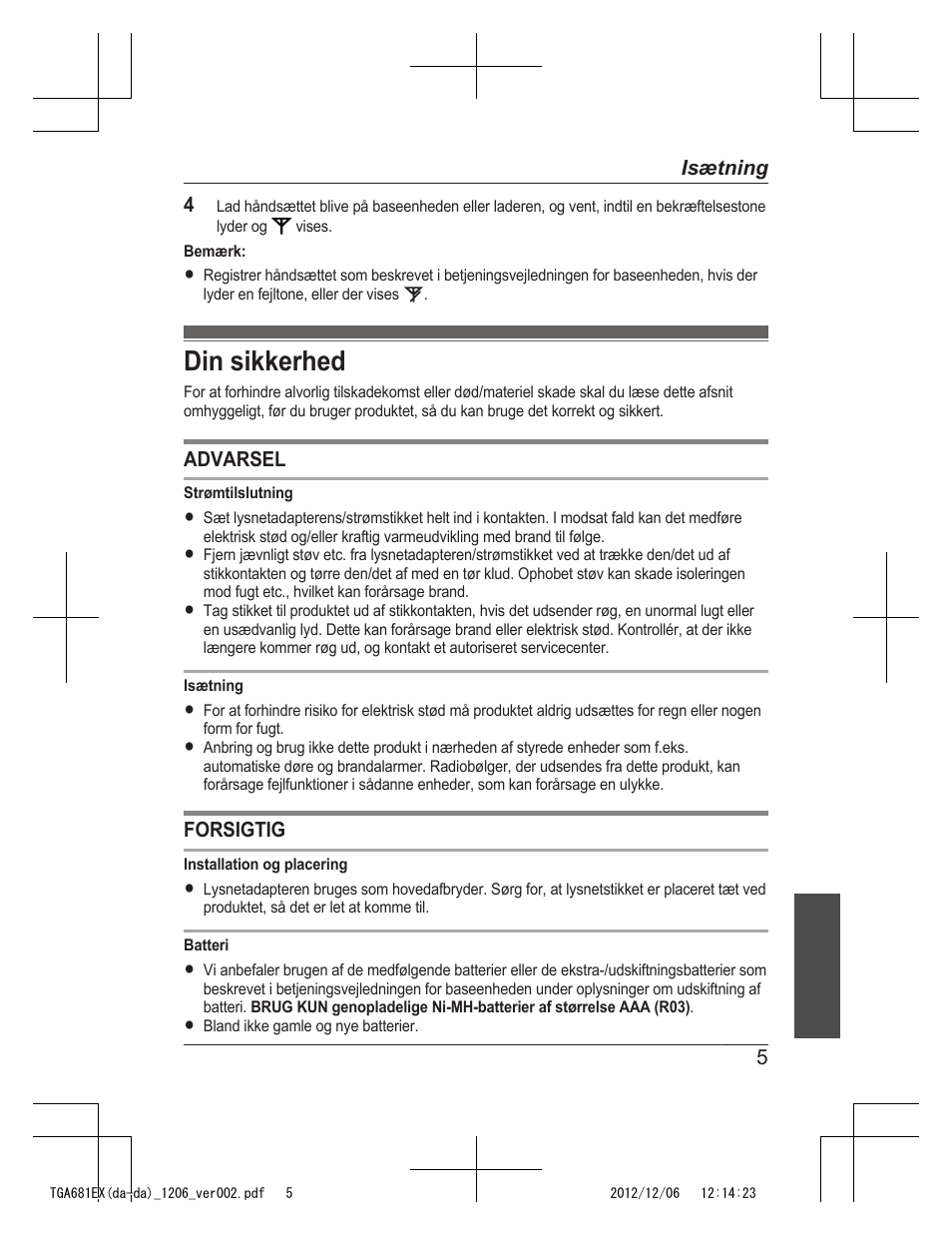 Din sikkerhed | Panasonic KXTGA785EX User Manual | Page 77 / 112
