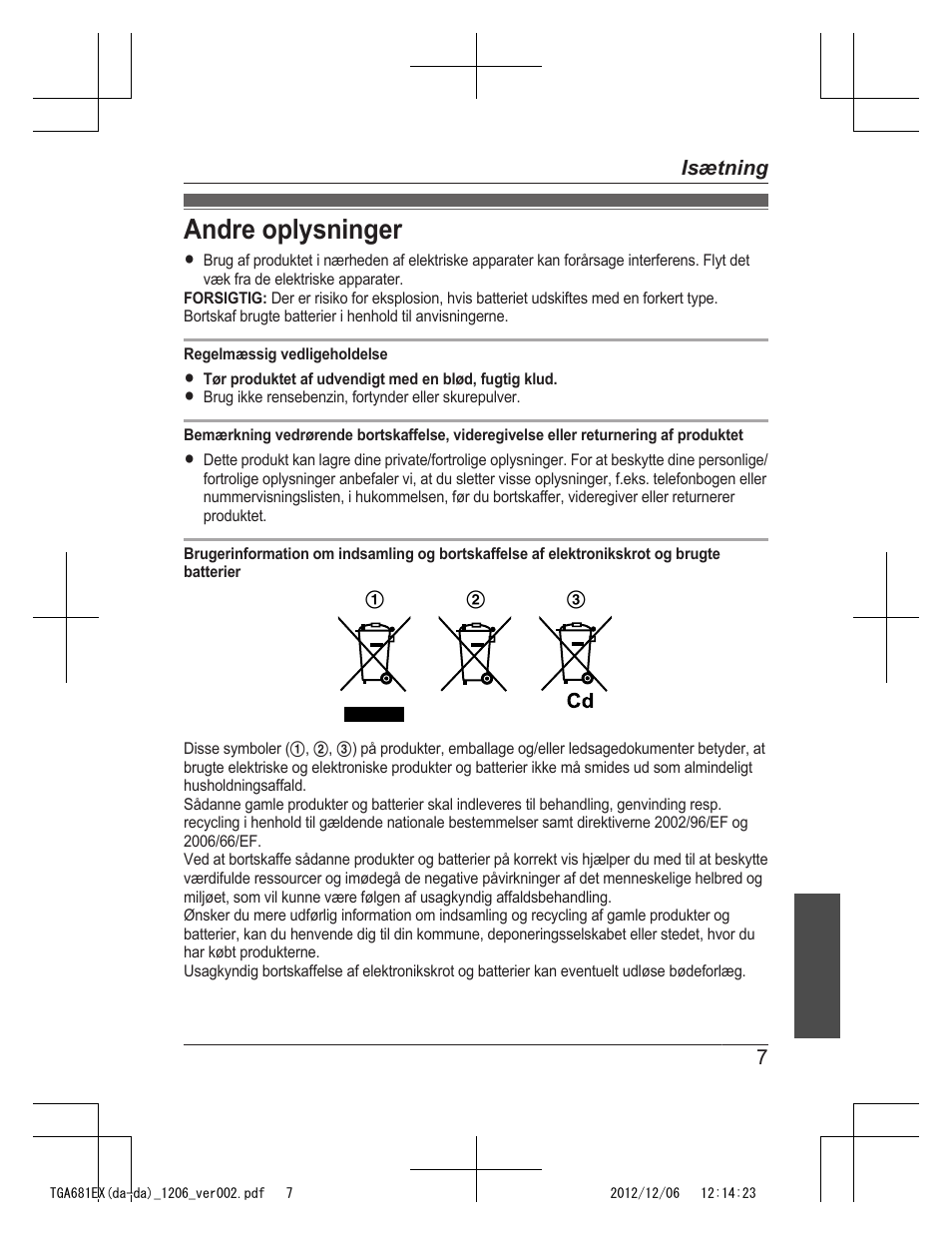 Andre oplysninger | Panasonic KXTGA785EX User Manual | Page 79 / 112