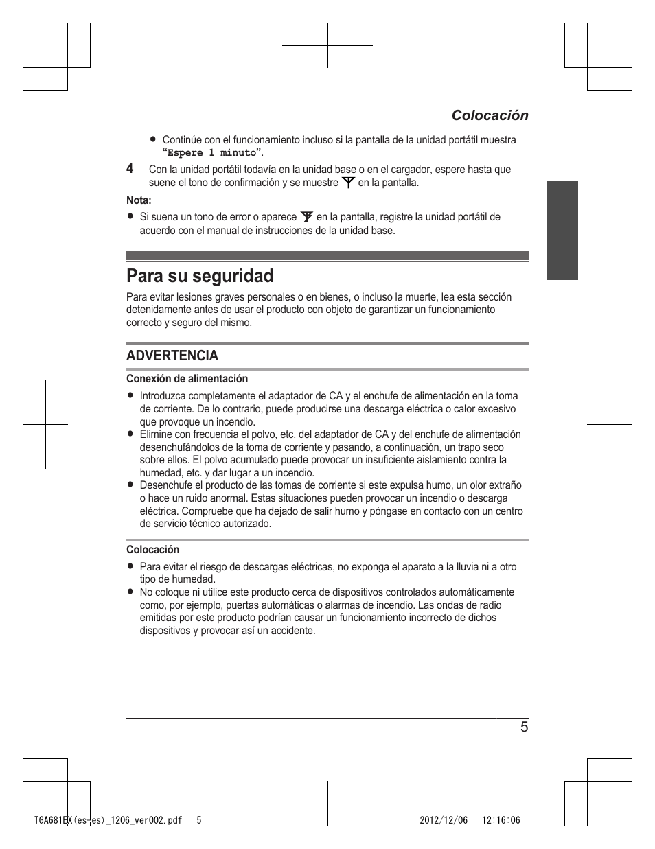 Para su seguridad | Panasonic KXTGA785EX User Manual | Page 85 / 112