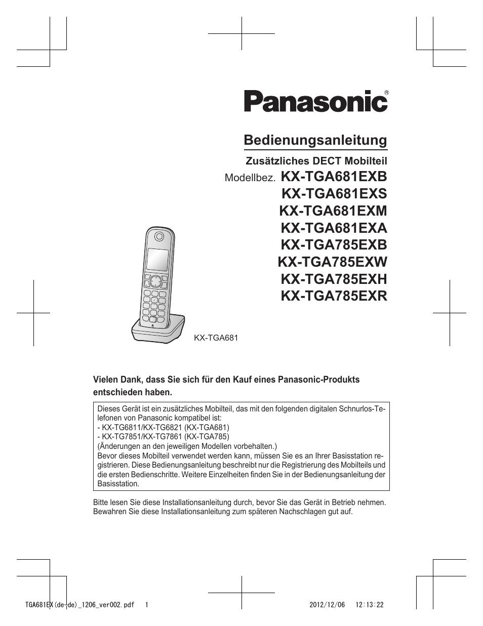 2_tga681ex(de-de)_1206_ver002.pdf | Panasonic KXTGA785EX User Manual | Page 9 / 112