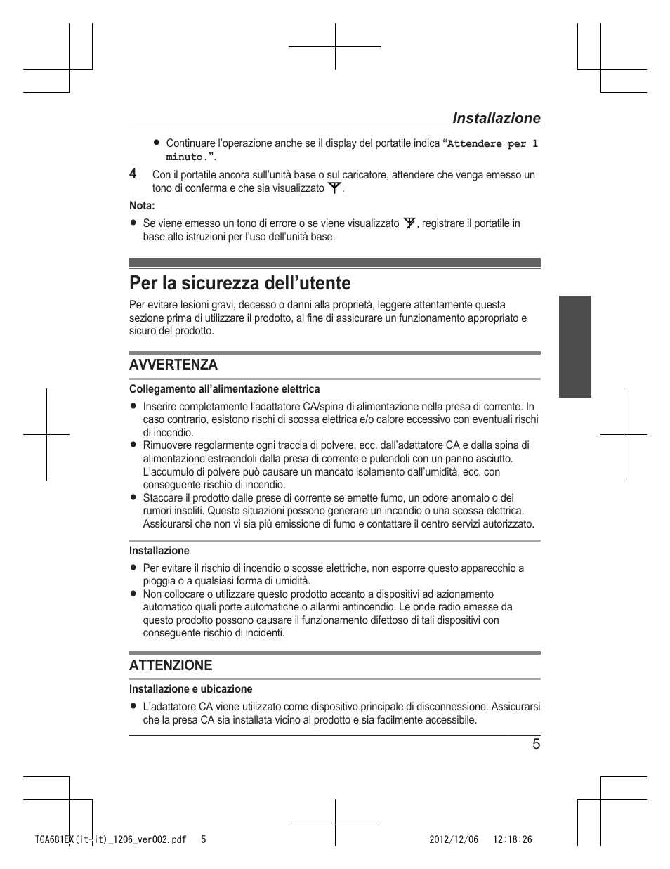 Per la sicurezza dell’utente | Panasonic KXTGA785EX User Manual | Page 93 / 112