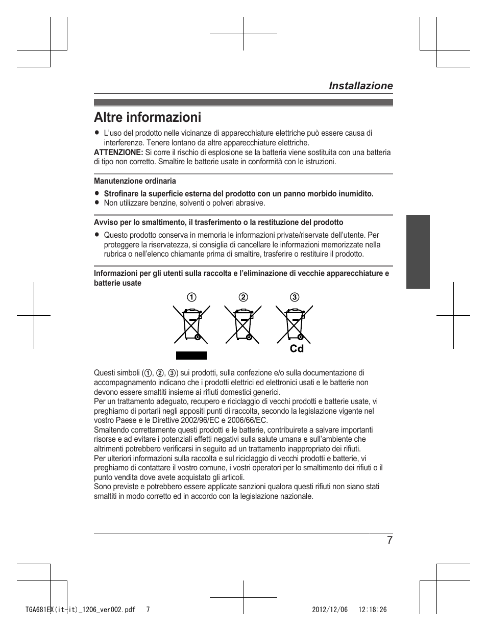Altre informazioni | Panasonic KXTGA785EX User Manual | Page 95 / 112