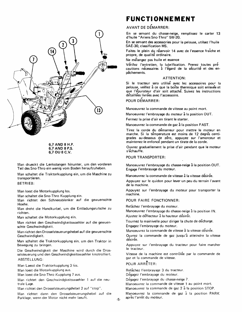 Functionnement | Ariens SNO- THRO 922008 User Manual | Page 5 / 8