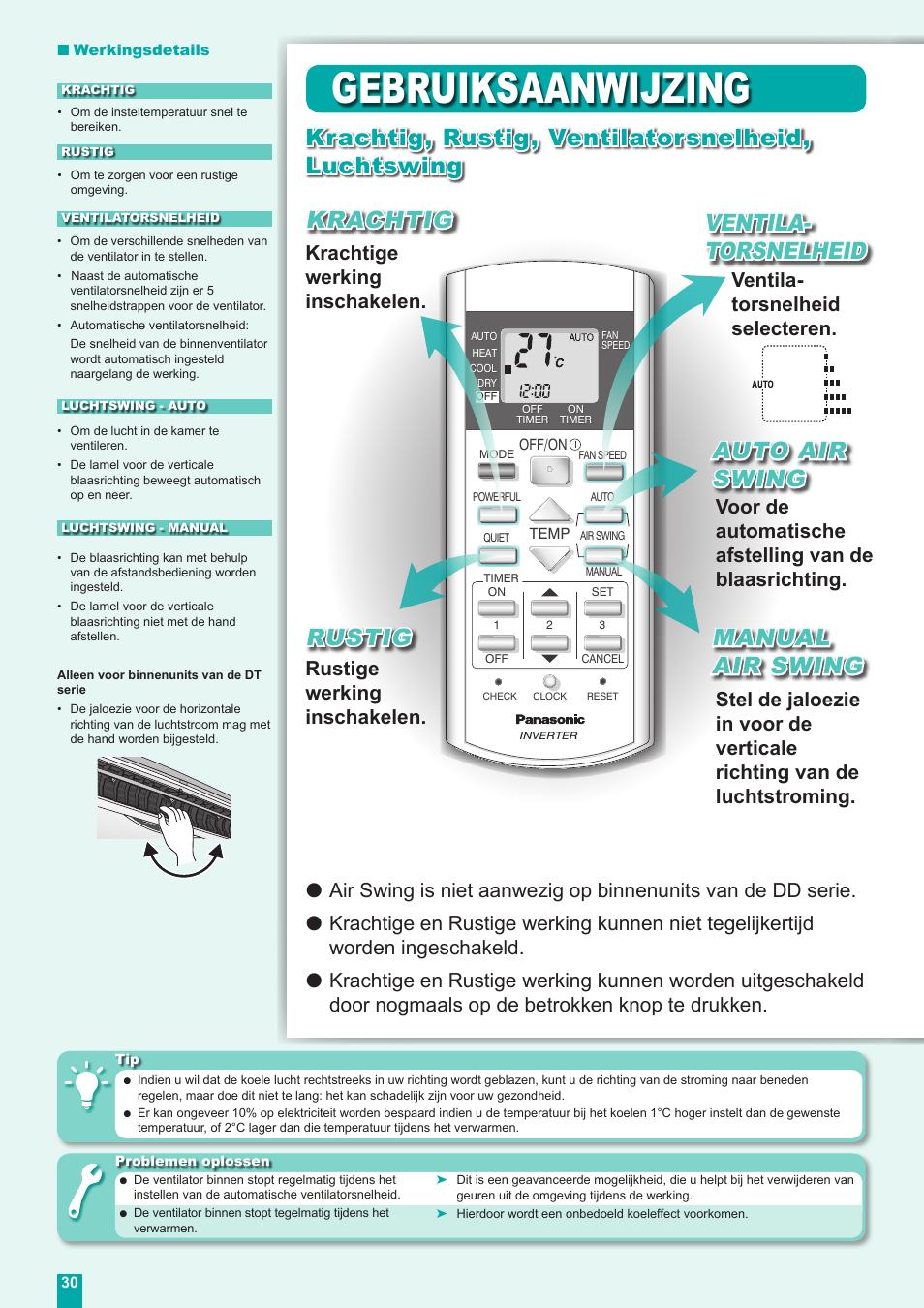 Gebruiksaanwijzing, Rustig, Krachtige werking inschakelen | Rustige werking inschakelen | Panasonic CUE18DBE User Manual | Page 30 / 60