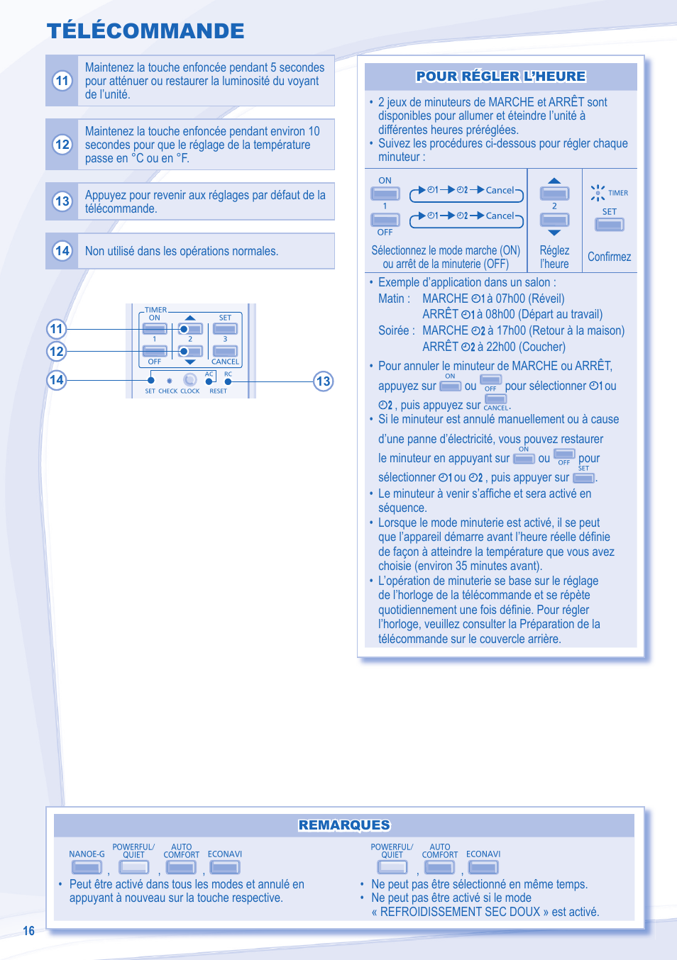 Télécommande | Panasonic CUE24NKE User Manual | Page 16 / 52