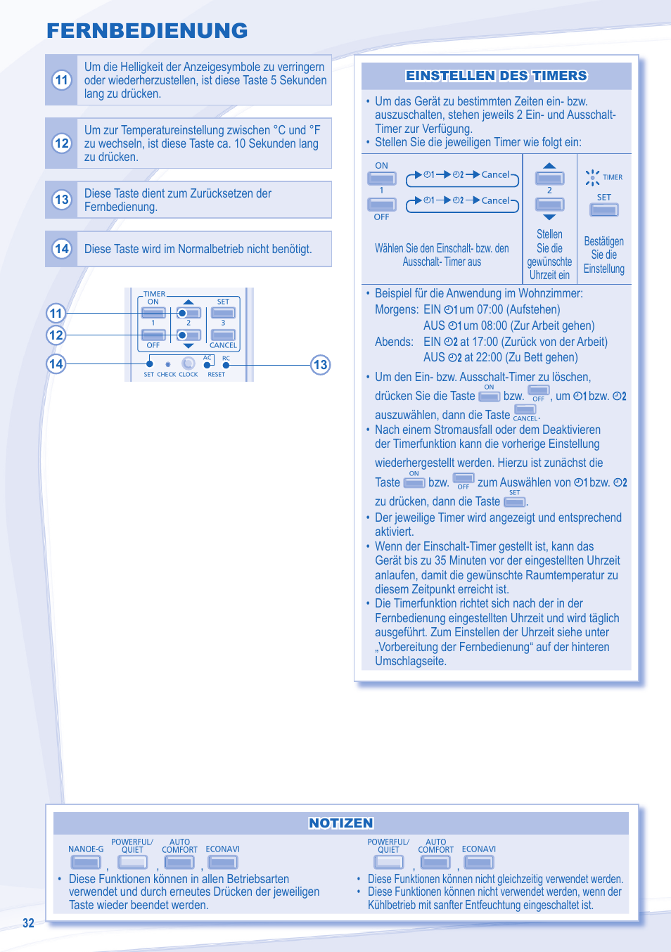 Fernbedienung | Panasonic CUE24NKE User Manual | Page 32 / 52