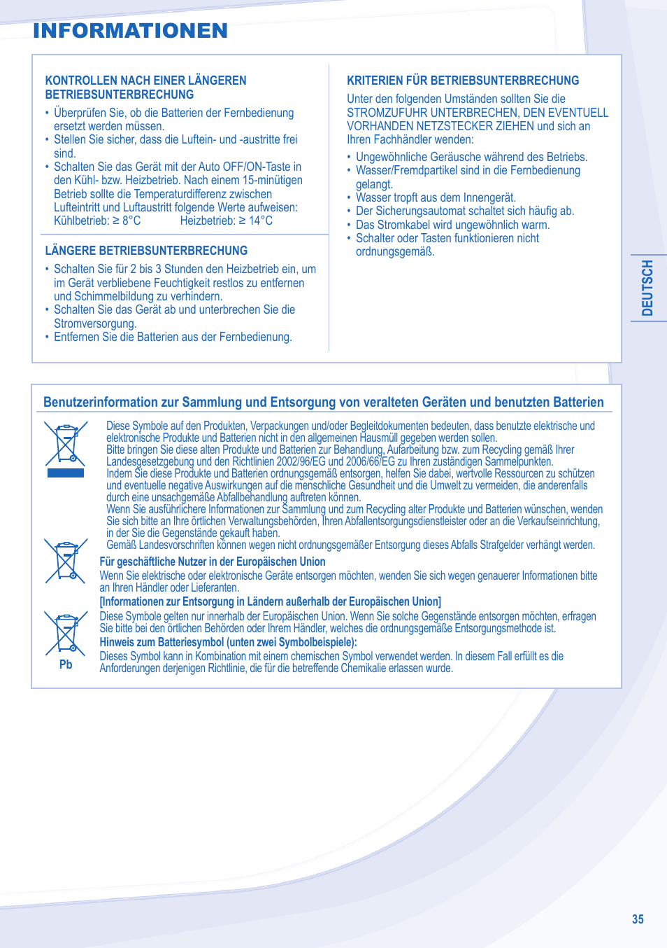 Informationen | Panasonic CUE24NKE User Manual | Page 35 / 52