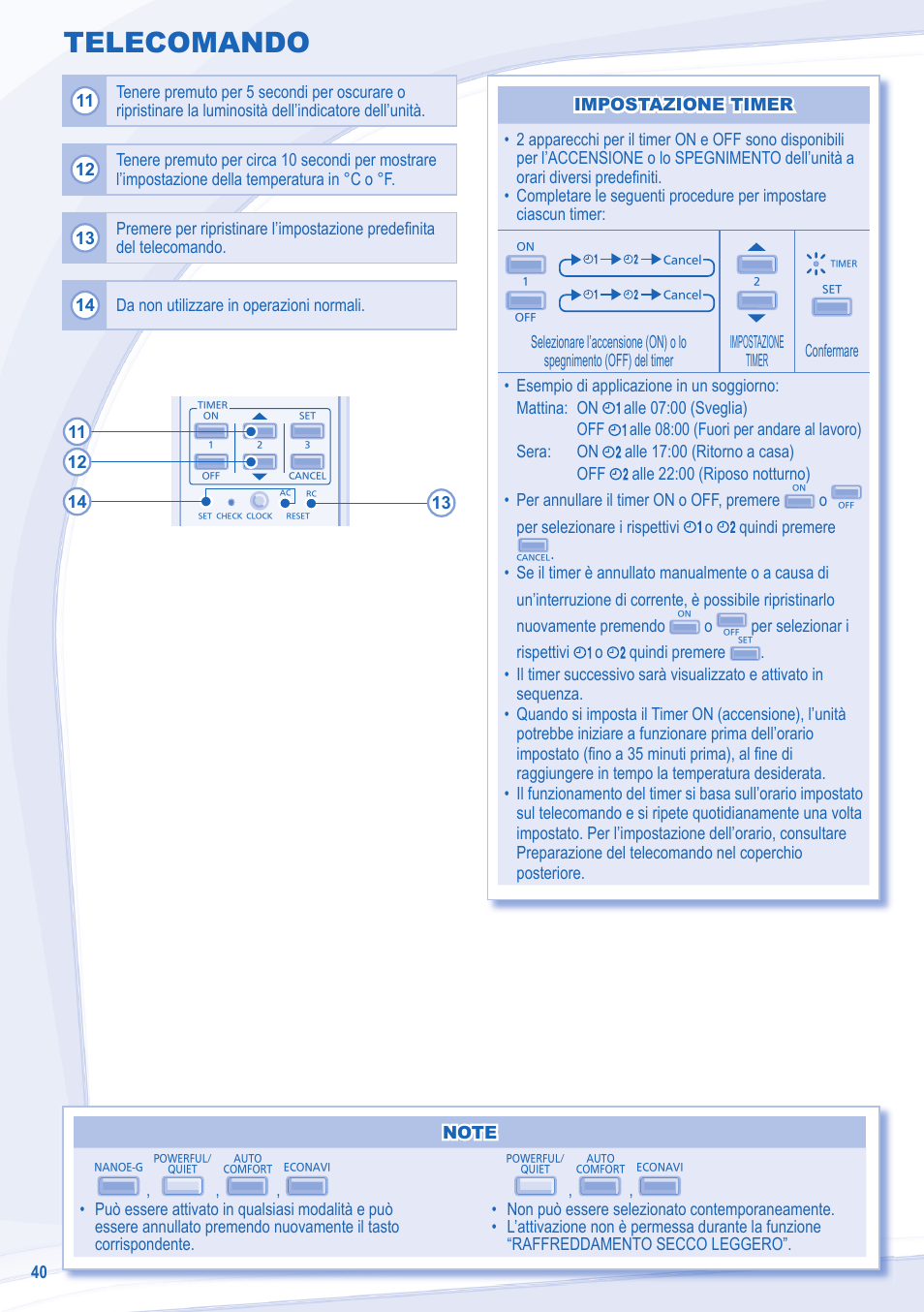 Telecomando | Panasonic CUE24NKE User Manual | Page 40 / 52