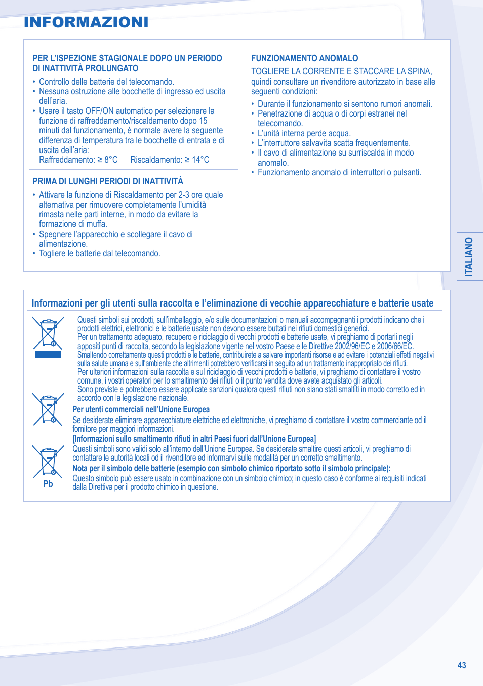 Informazioni | Panasonic CUE24NKE User Manual | Page 43 / 52