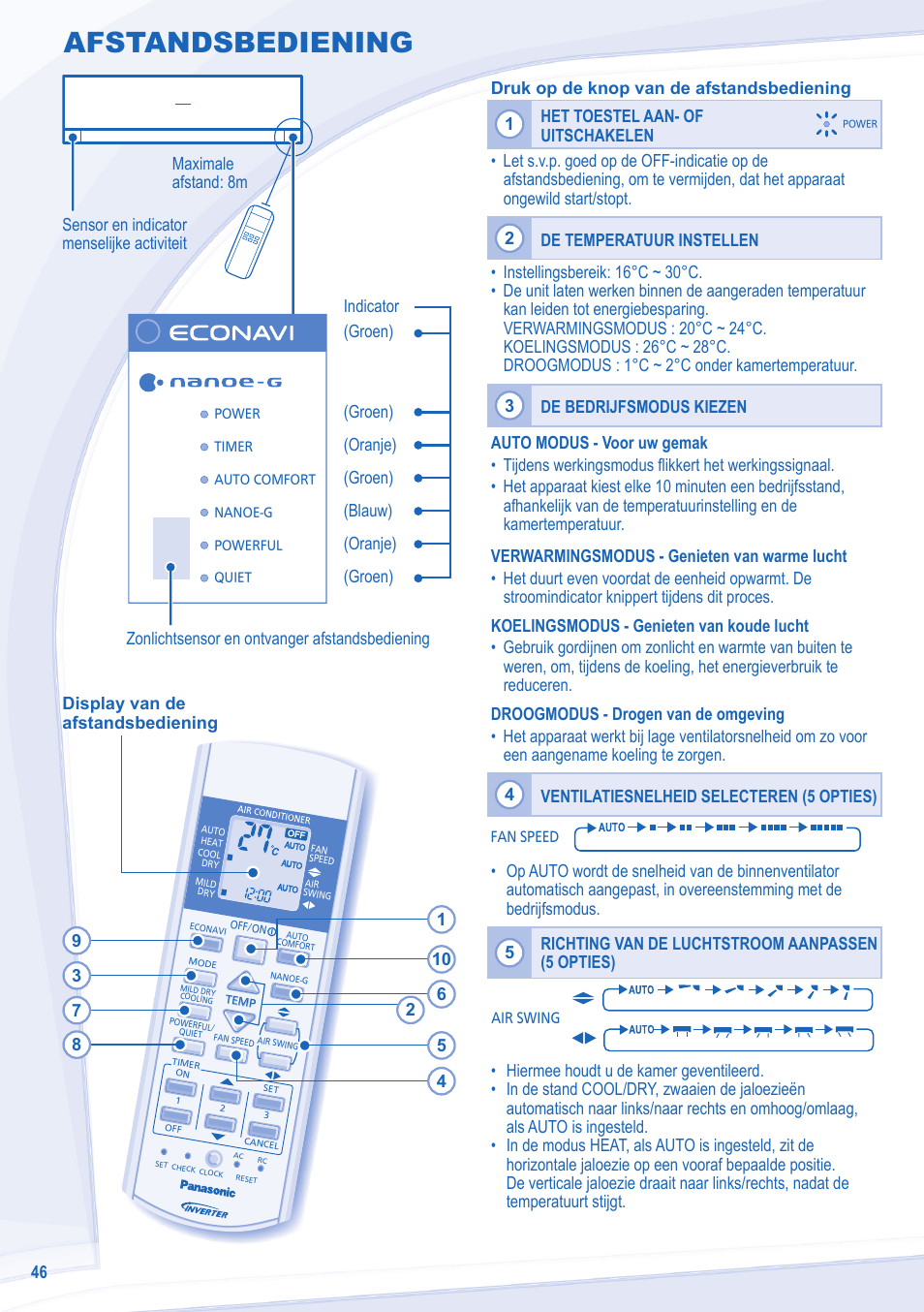 Afstandsbediening | Panasonic CUE24NKE User Manual | Page 46 / 52