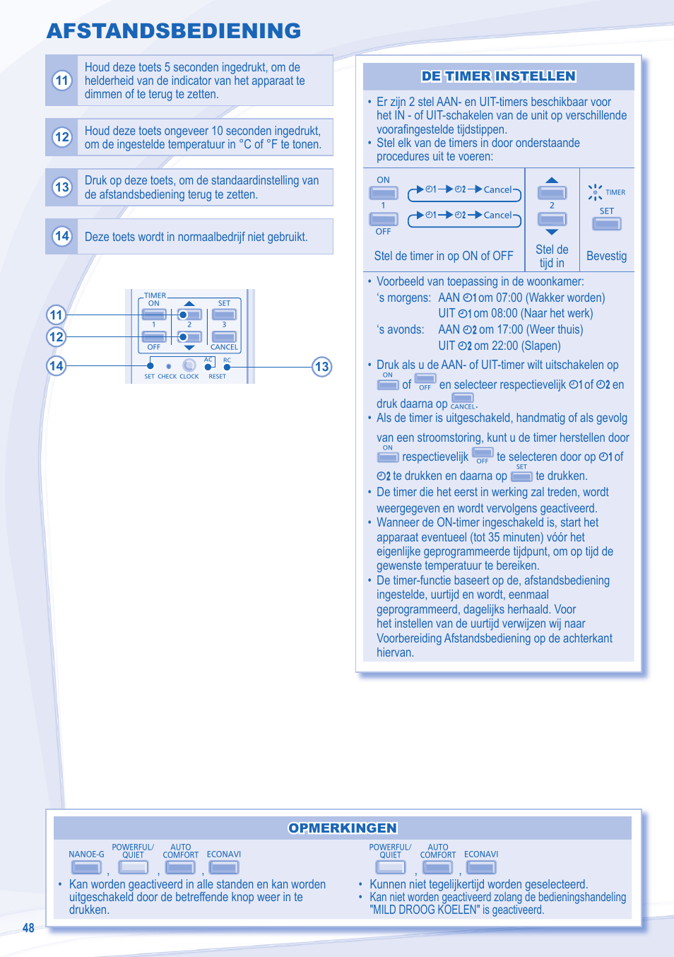 Afstandsbediening | Panasonic CUE24NKE User Manual | Page 48 / 52