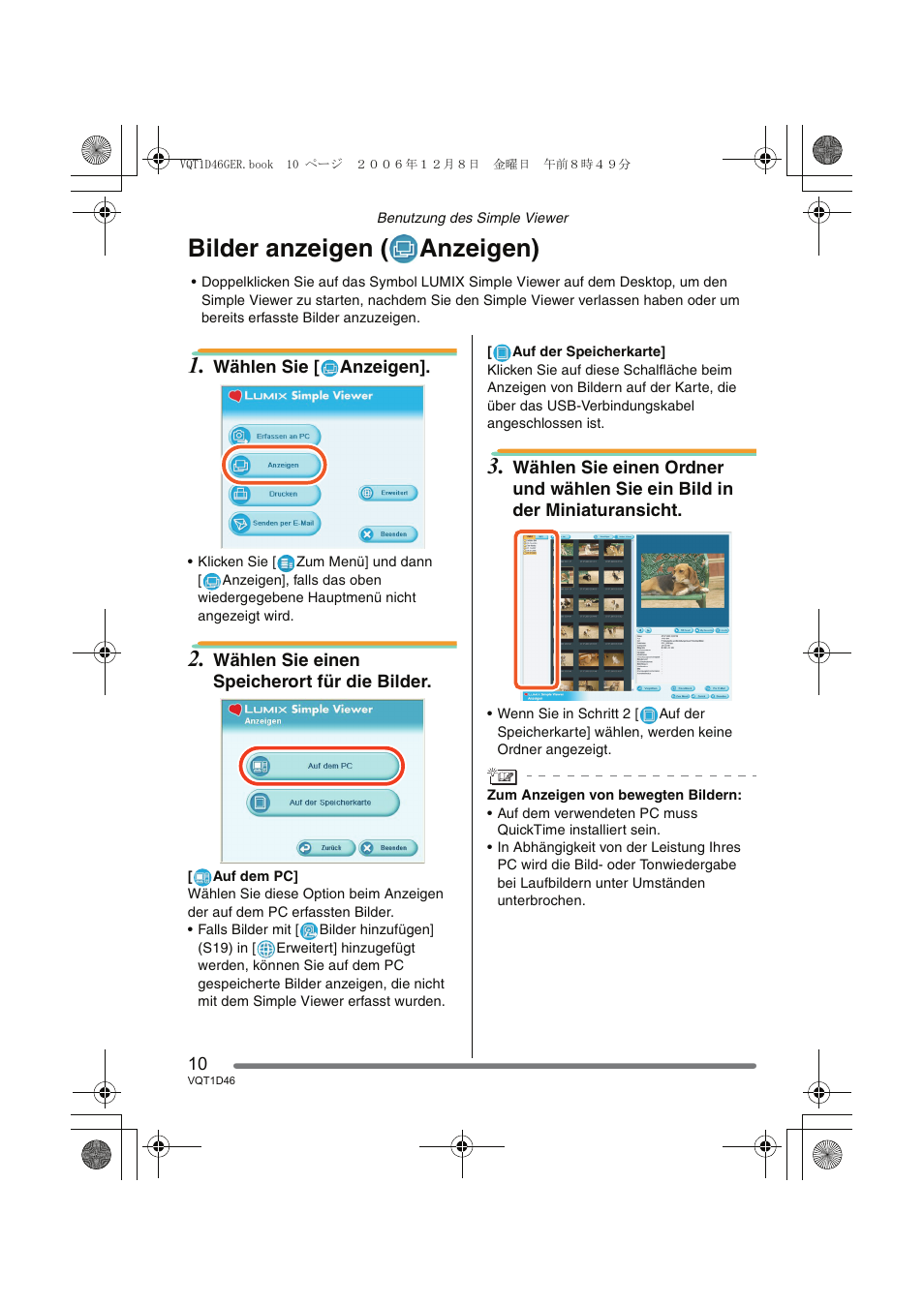 Bilder anzeigen ( anzeigen) | Panasonic DMCFX10 User Manual | Page 10 / 120
