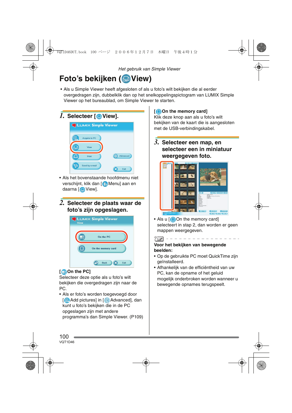 Foto’s bekijken ( view) | Panasonic DMCFX10 User Manual | Page 100 / 120