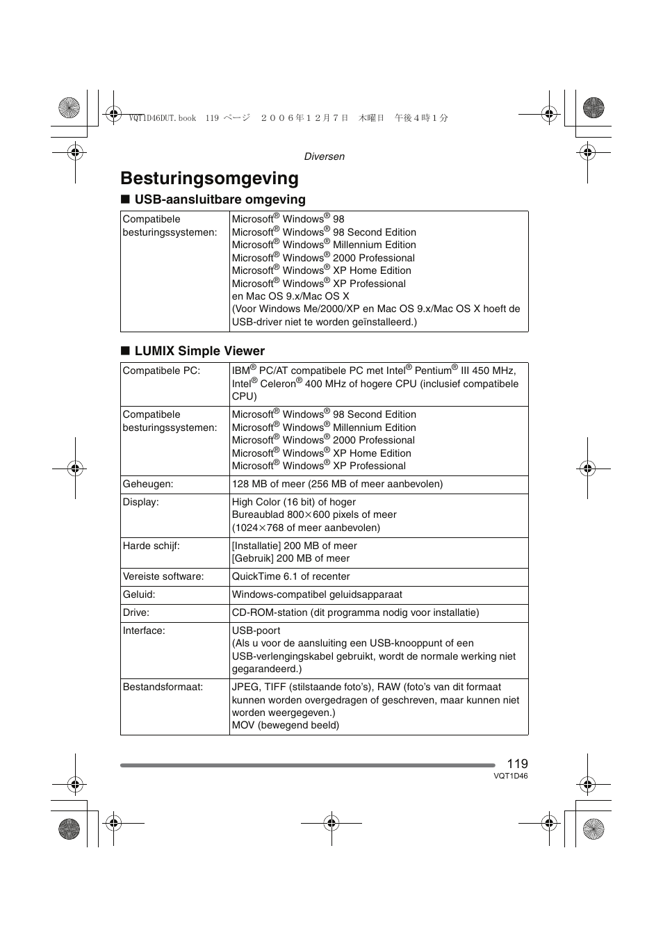 Besturingsomgeving, Usb-aansluitbare omgeving ∫ lumix simple viewer | Panasonic DMCFX10 User Manual | Page 119 / 120