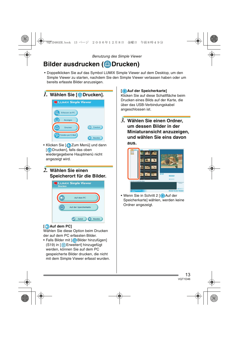 Bilder ausdrucken ( drucken) | Panasonic DMCFX10 User Manual | Page 13 / 120