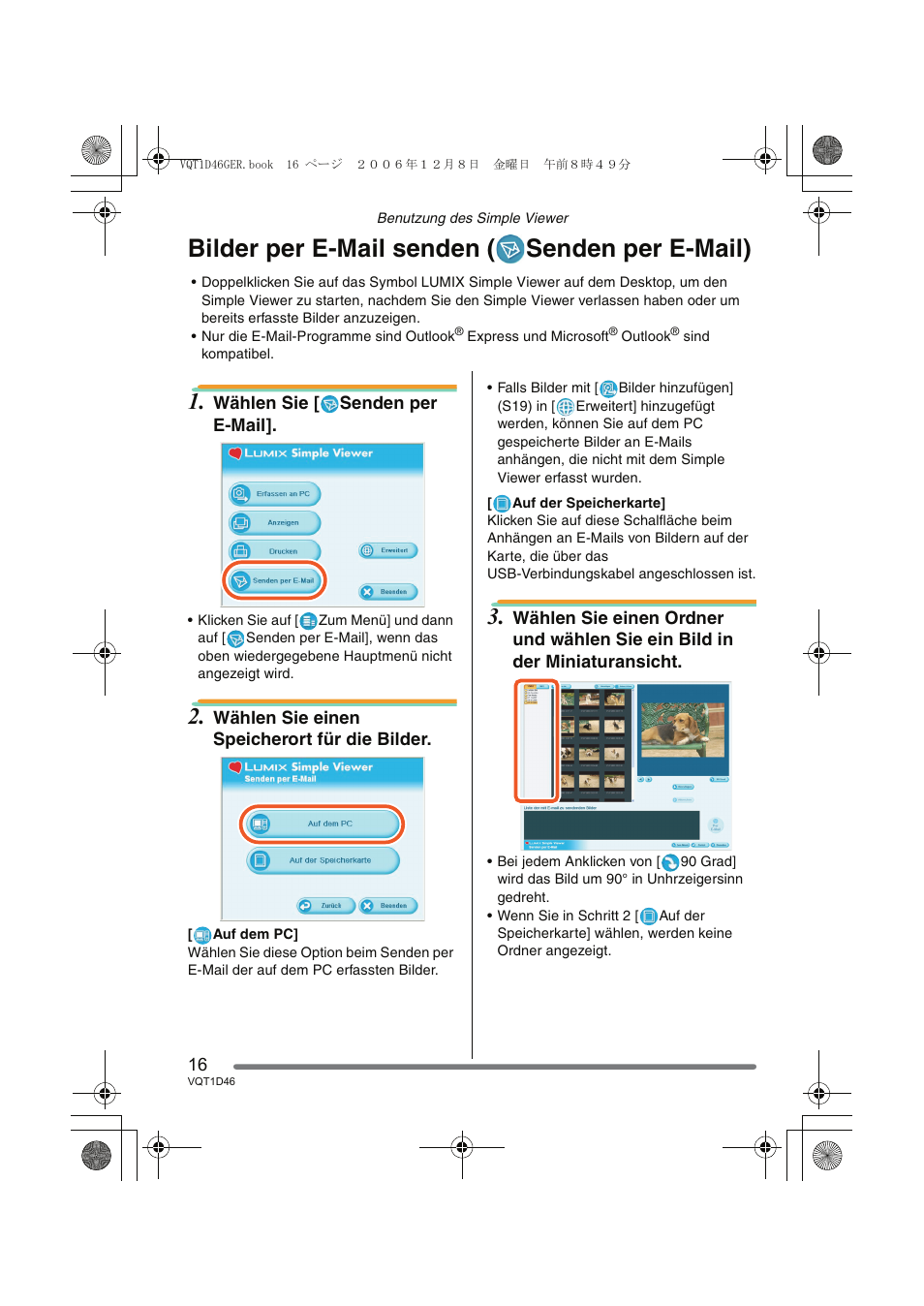 Bilder per e-mail senden ( senden per e-mail) | Panasonic DMCFX10 User Manual | Page 16 / 120