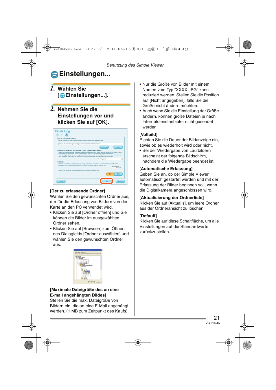 Einstellungen | Panasonic DMCFX10 User Manual | Page 21 / 120