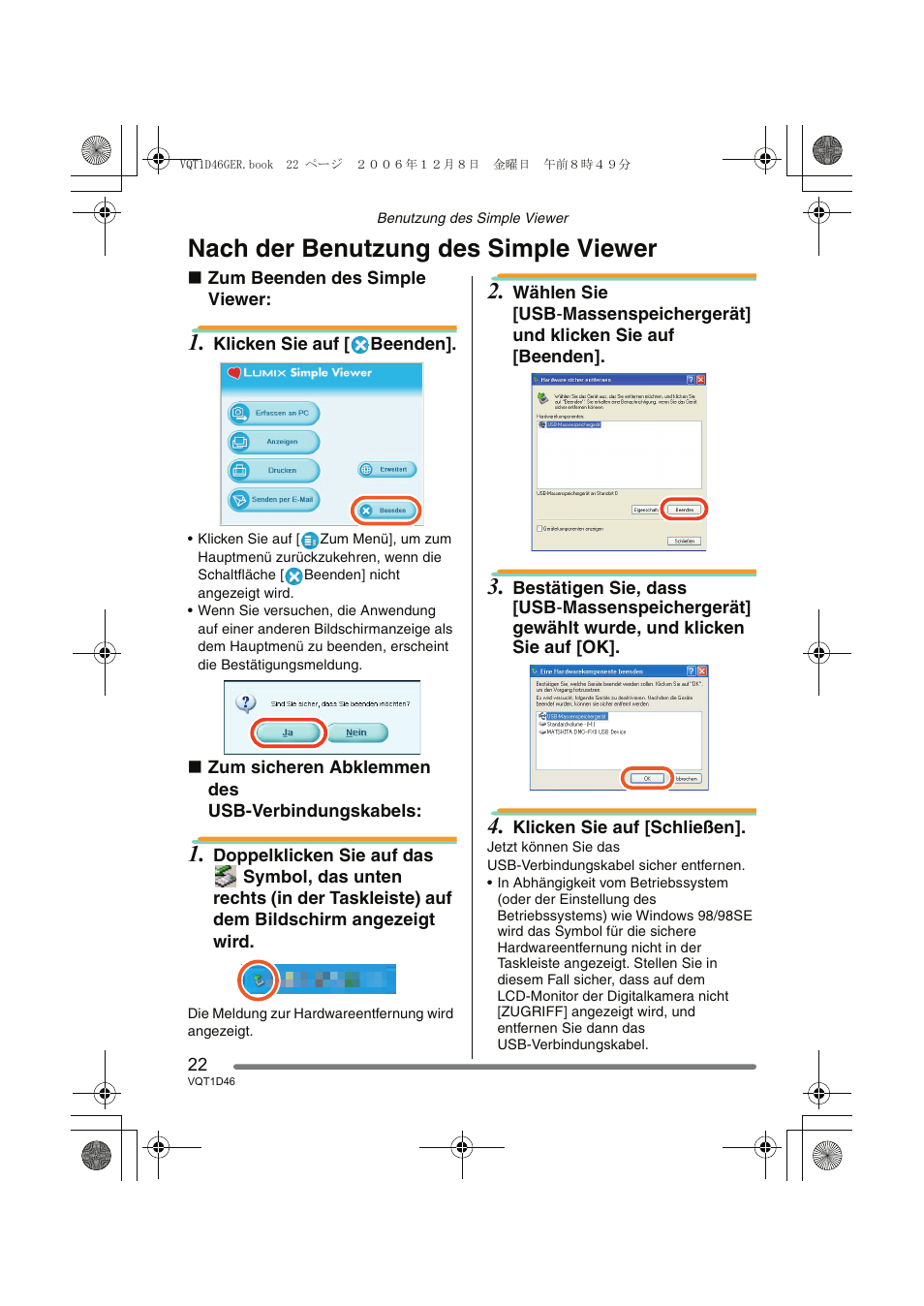 Nach der benutzung des simple viewer | Panasonic DMCFX10 User Manual | Page 22 / 120