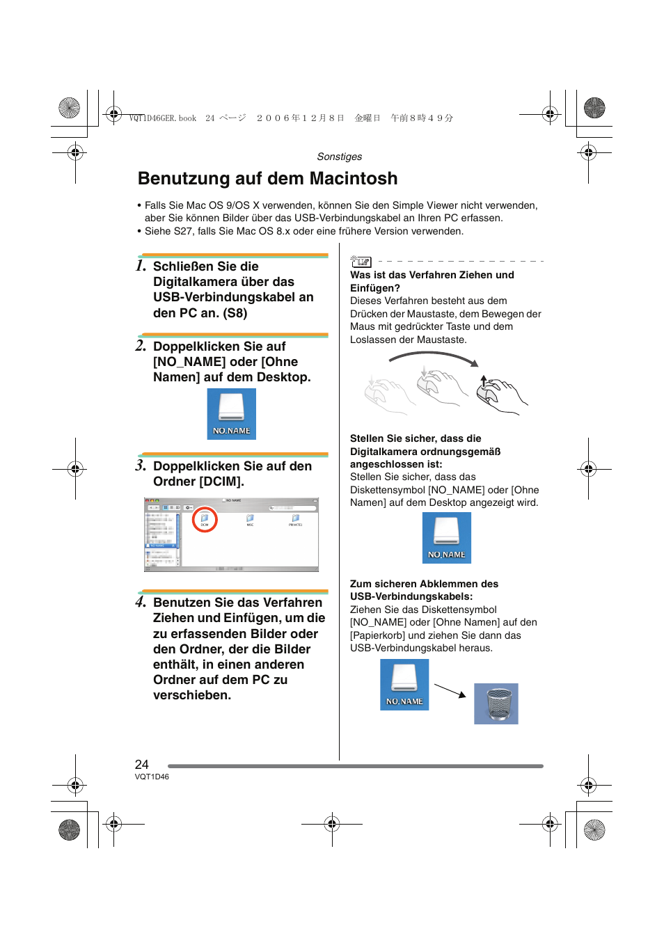 Benutzung auf dem macintosh | Panasonic DMCFX10 User Manual | Page 24 / 120