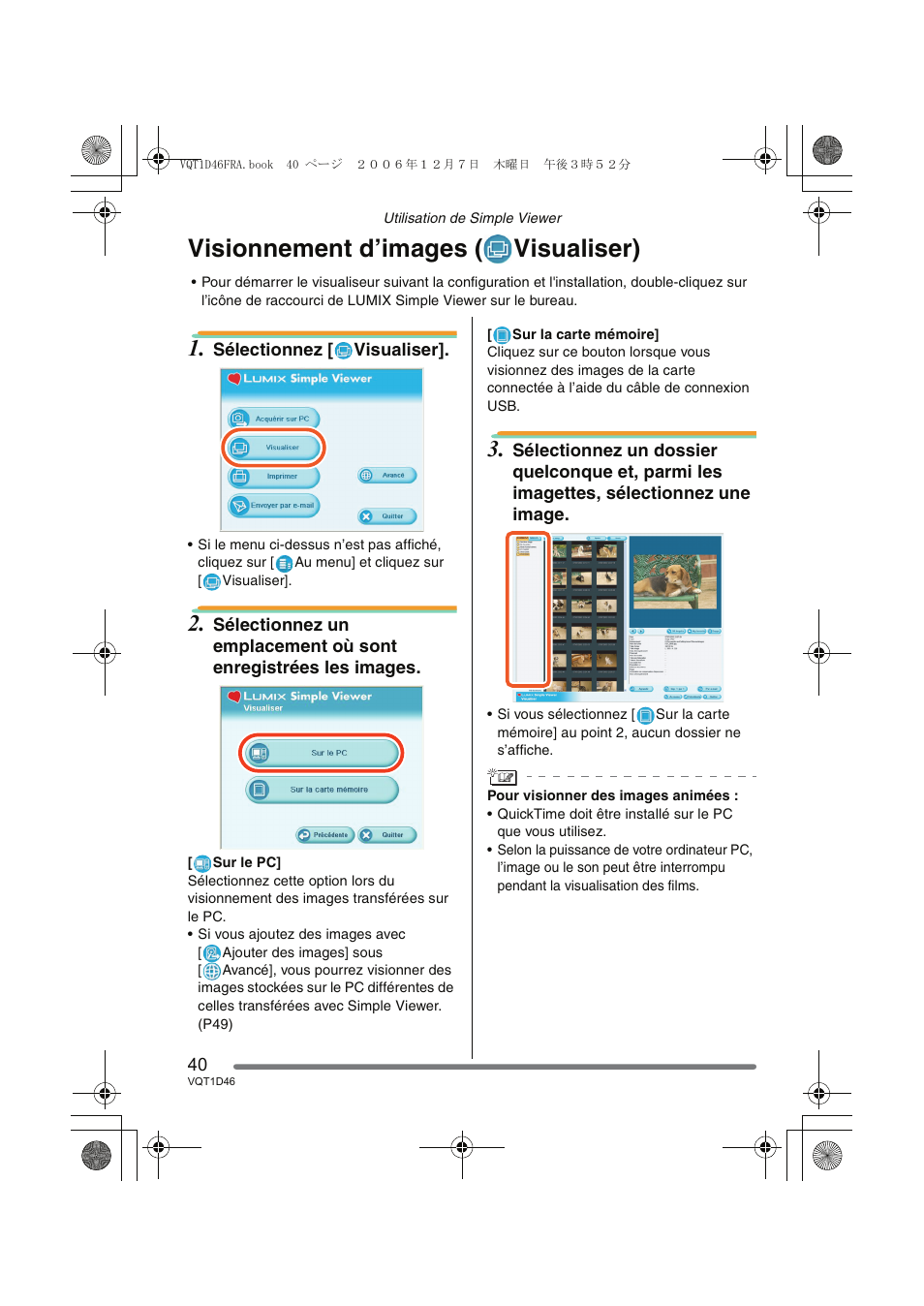 Visionnement d’images ( visualiser) | Panasonic DMCFX10 User Manual | Page 40 / 120