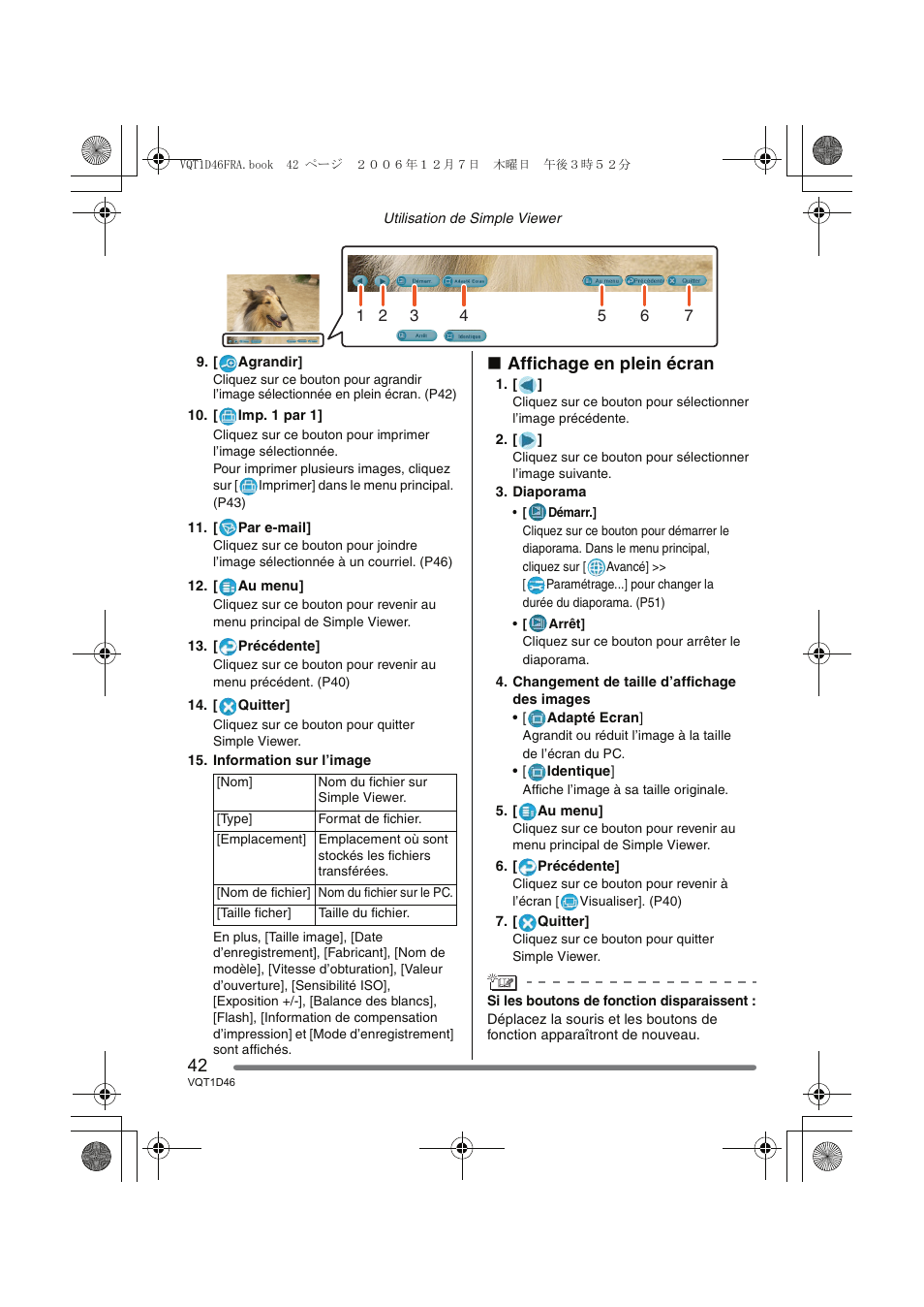 Affichage en plein écran | Panasonic DMCFX10 User Manual | Page 42 / 120