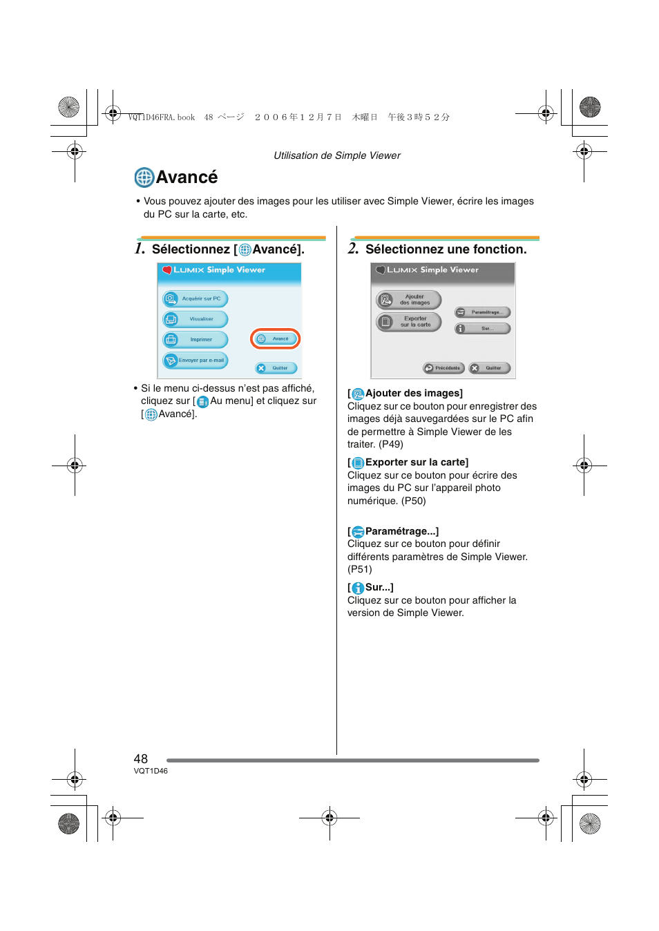 Avancé | Panasonic DMCFX10 User Manual | Page 48 / 120