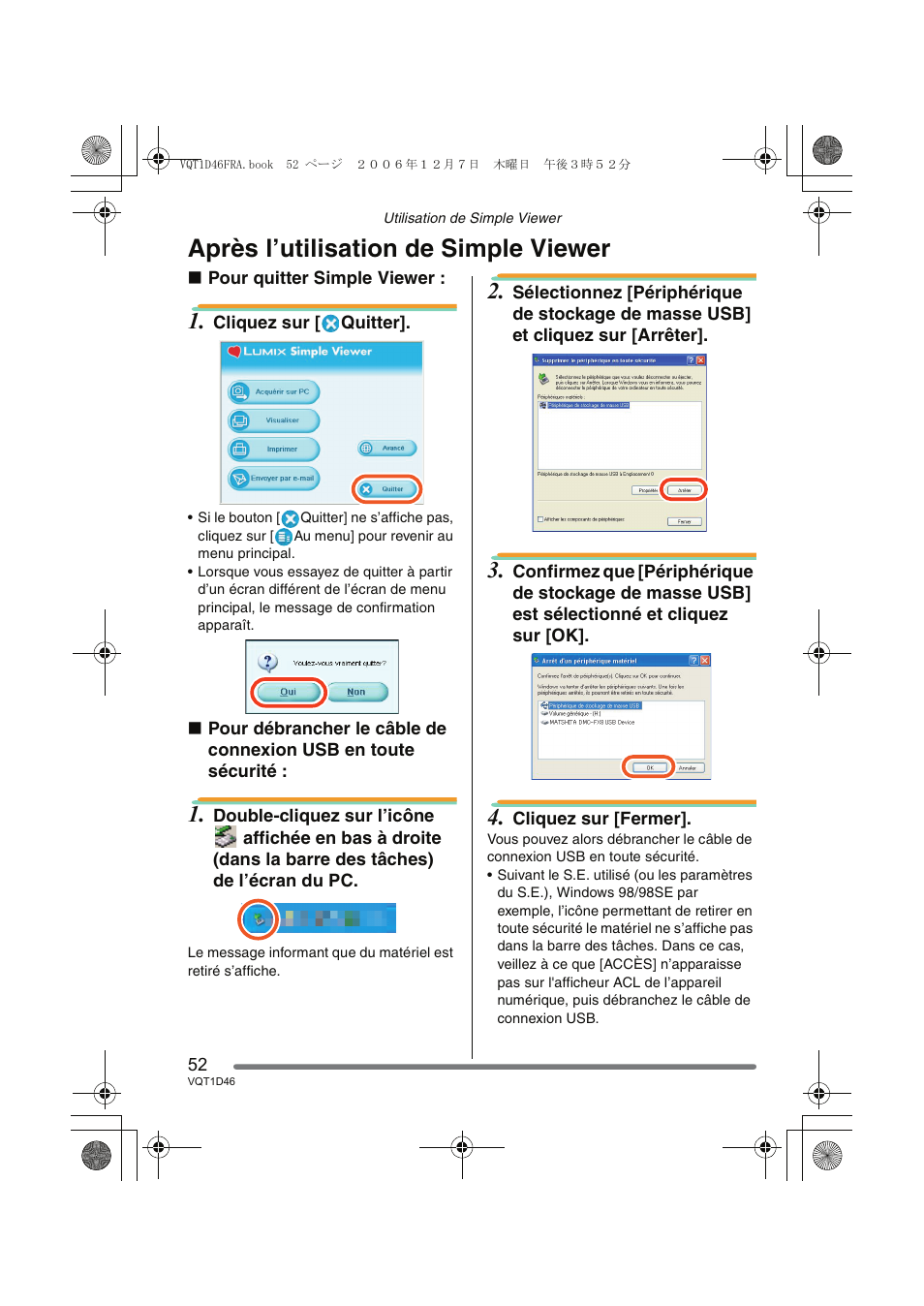 Après l’utilisation de simple viewer | Panasonic DMCFX10 User Manual | Page 52 / 120