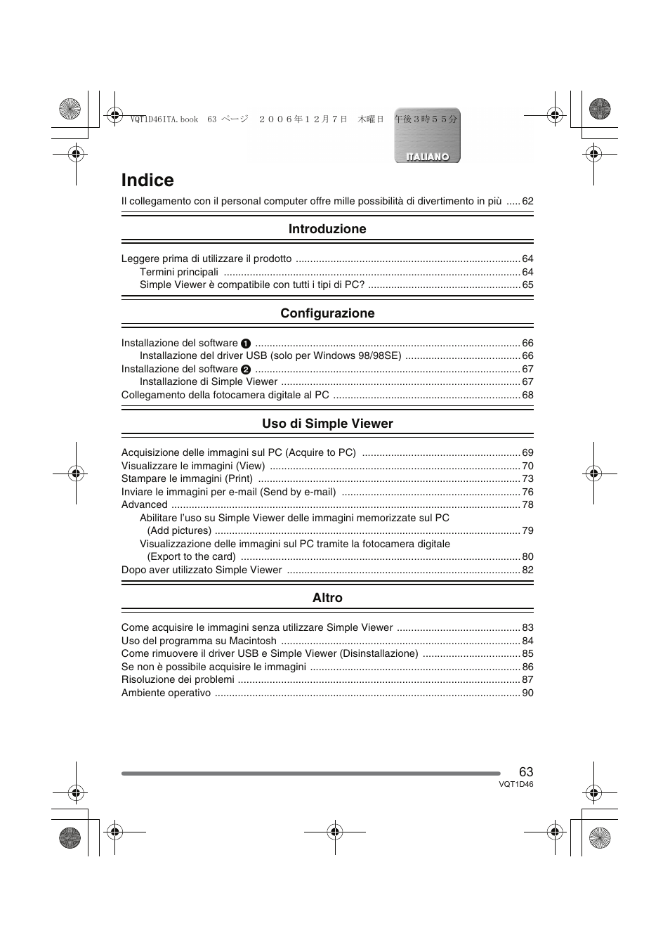Indice | Panasonic DMCFX10 User Manual | Page 63 / 120