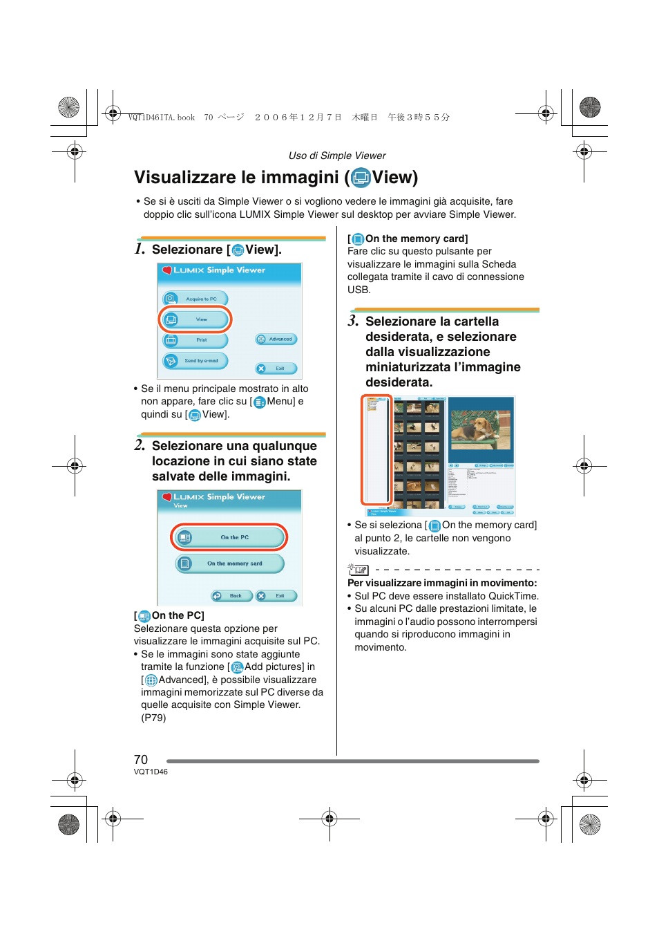 Visualizzare le immagini ( view) | Panasonic DMCFX10 User Manual | Page 70 / 120