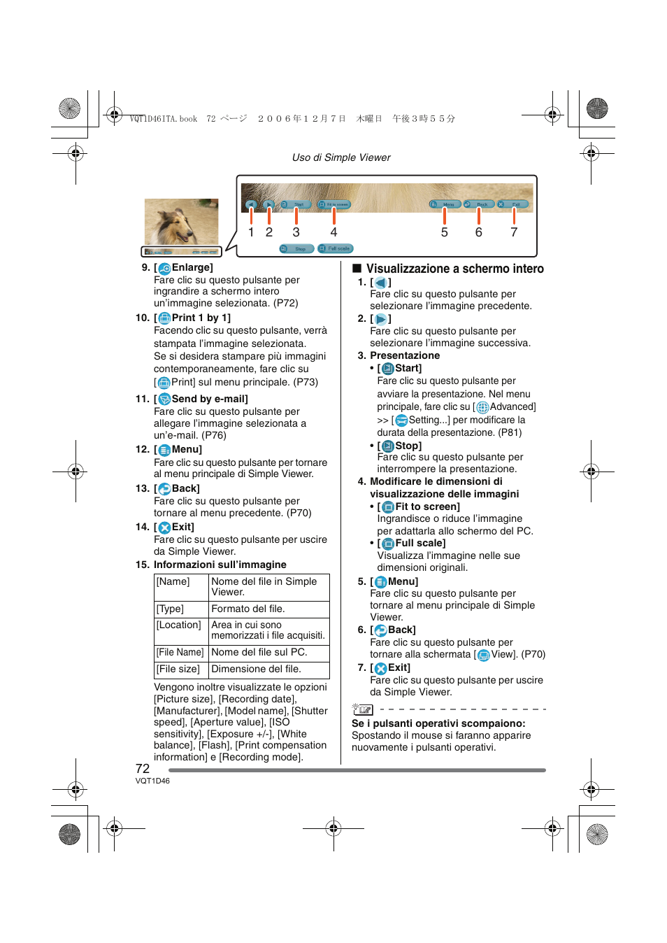 Visualizzazione a schermo intero | Panasonic DMCFX10 User Manual | Page 72 / 120