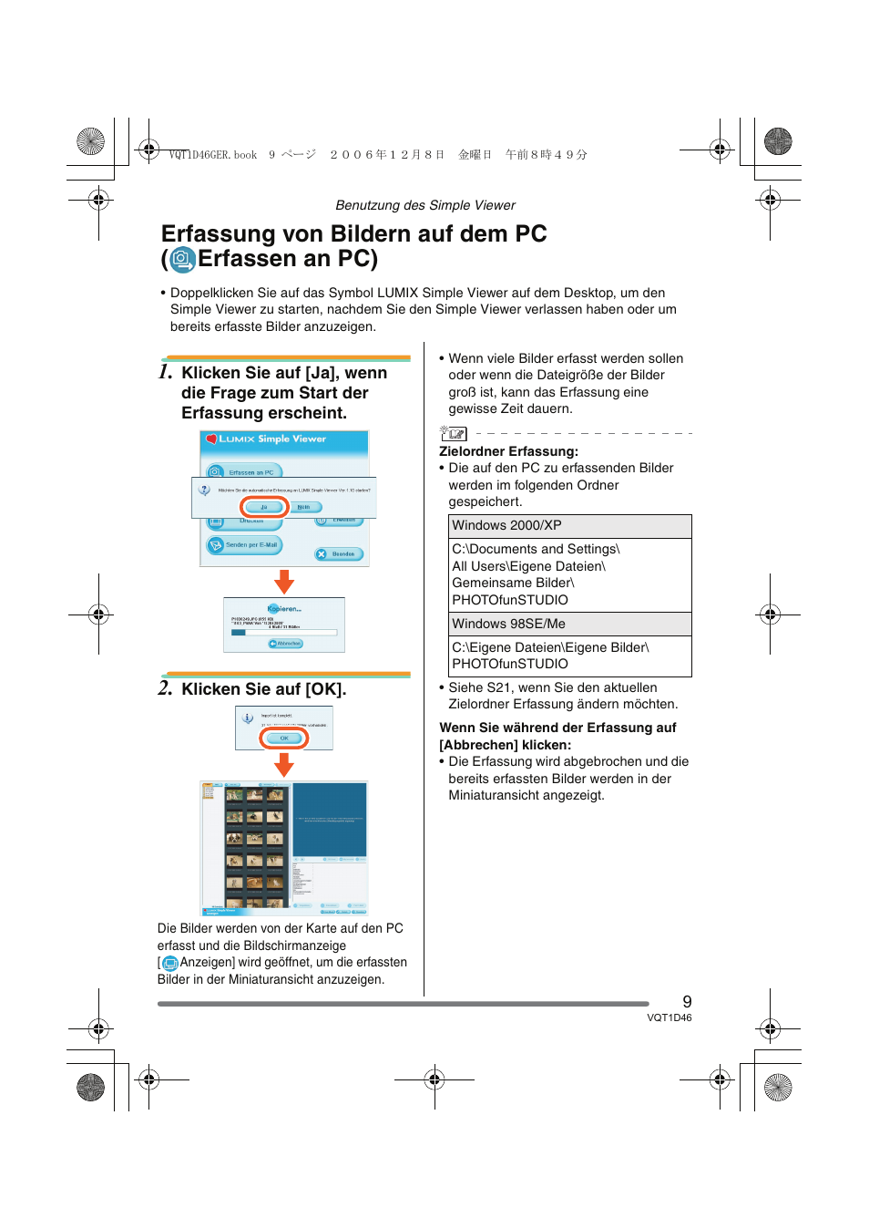 Erfassung von bildern auf dem pc ( erfassen an pc) | Panasonic DMCFX10 User Manual | Page 9 / 120