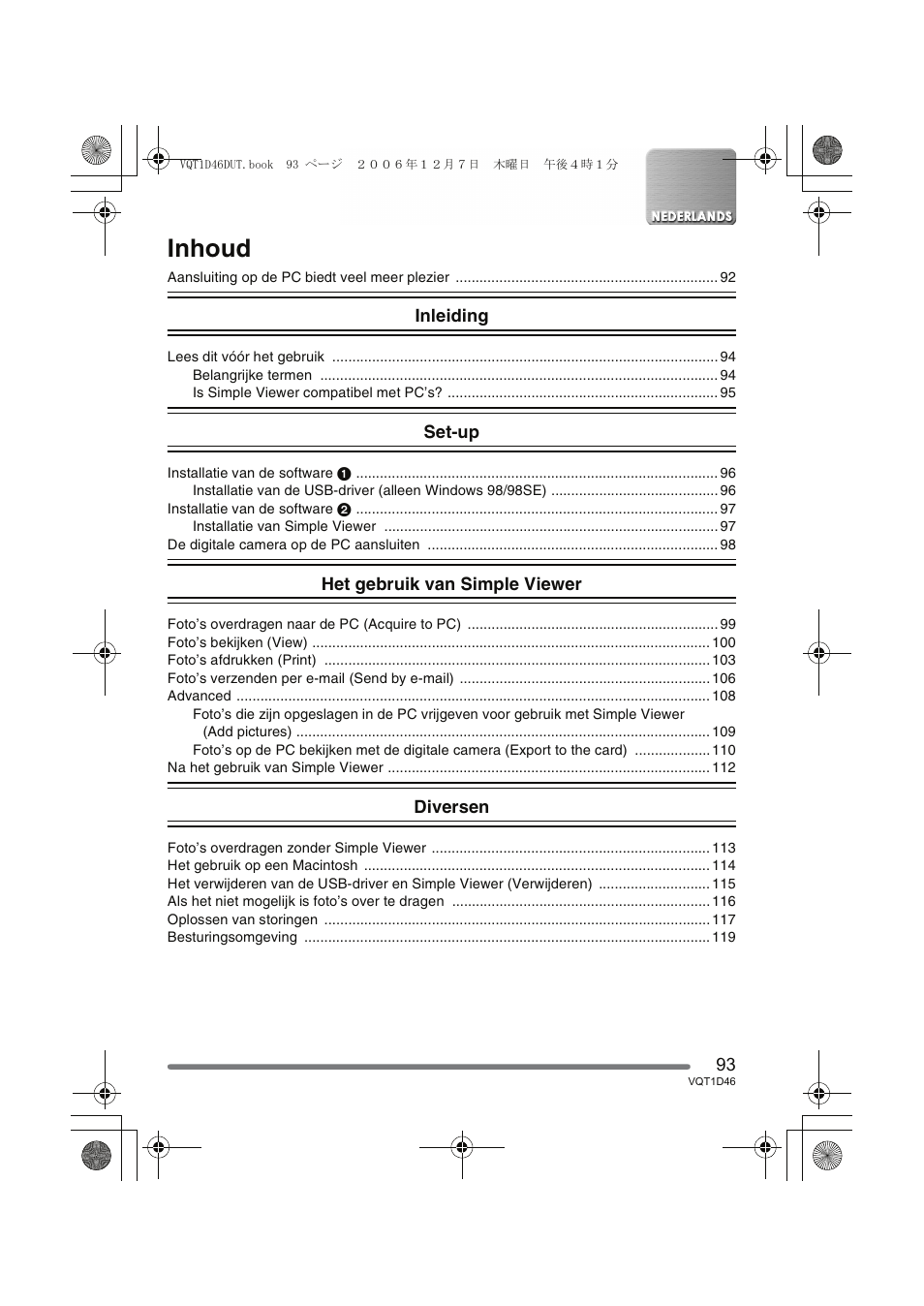 Inhoud | Panasonic DMCFX10 User Manual | Page 93 / 120