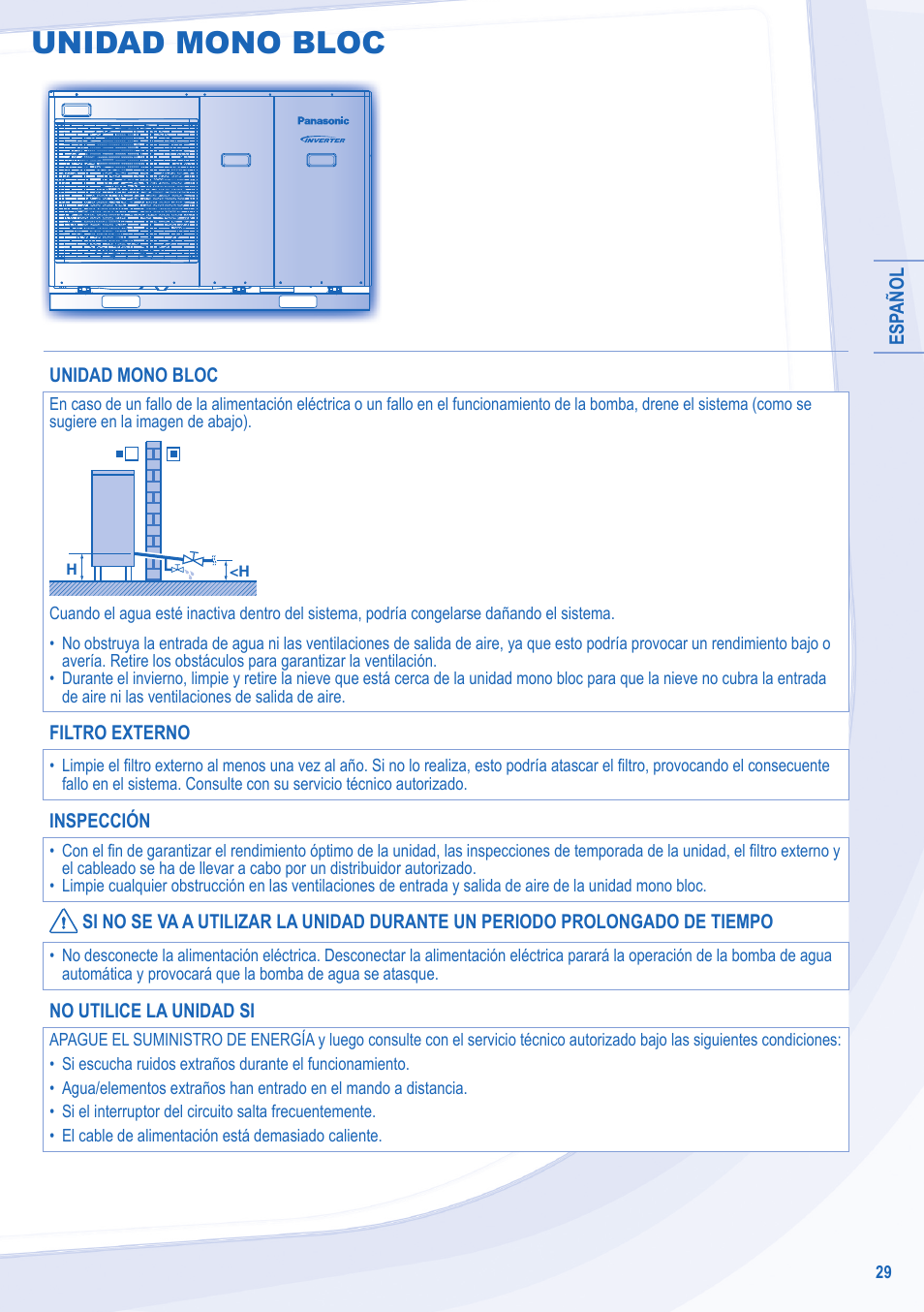 Unidad mono bloc | Panasonic WHMDC09E3E5 User Manual | Page 29 / 92