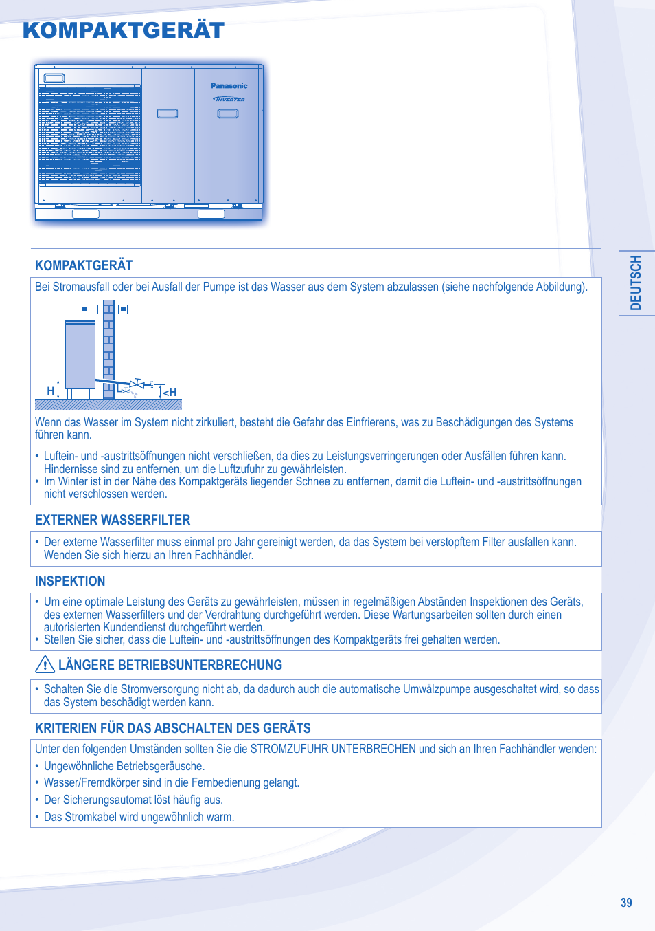 Kompaktgerät | Panasonic WHMDC09E3E5 User Manual | Page 39 / 92