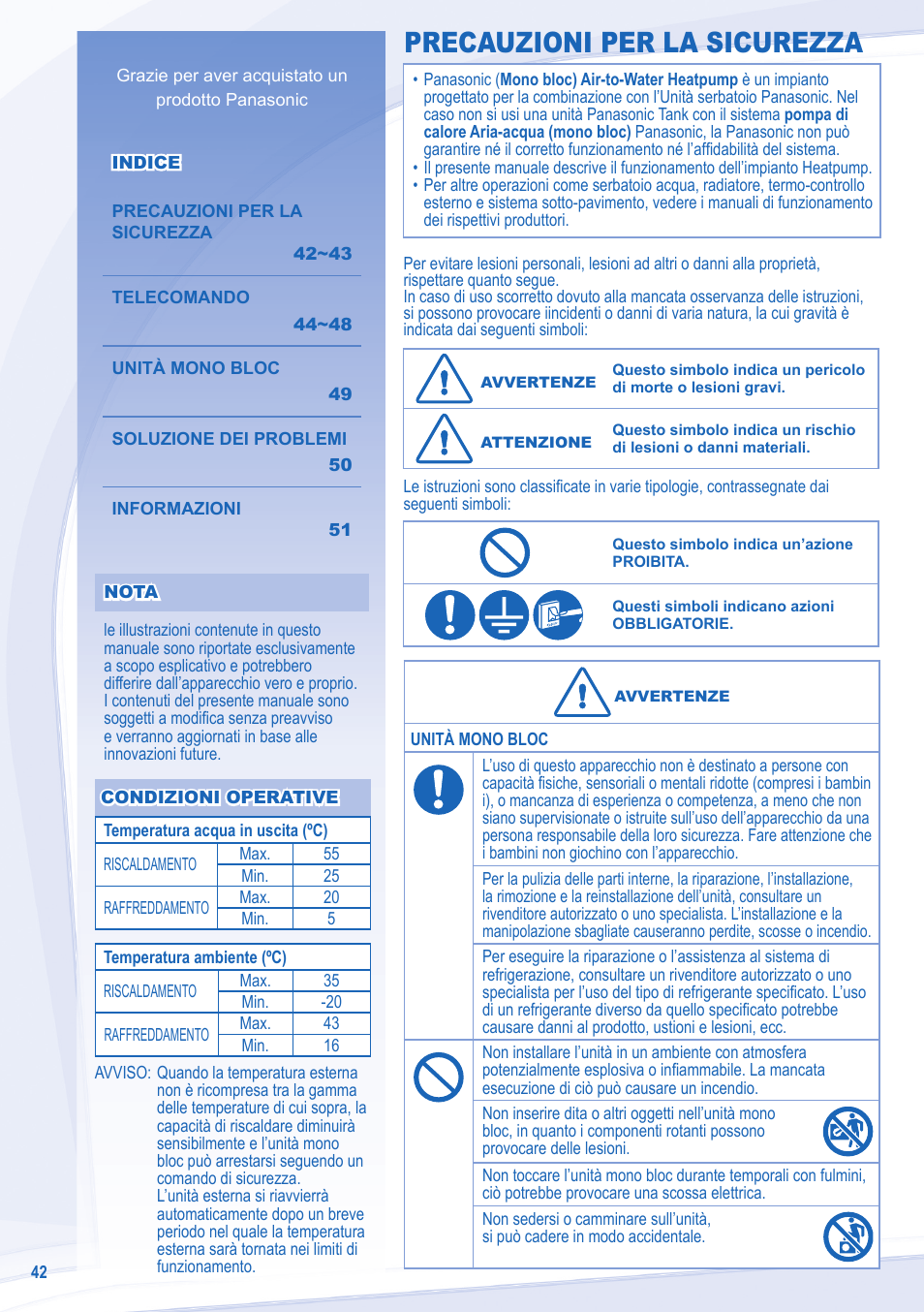 Precauzioni per la sicurezza | Panasonic WHMDC09E3E5 User Manual | Page 42 / 92