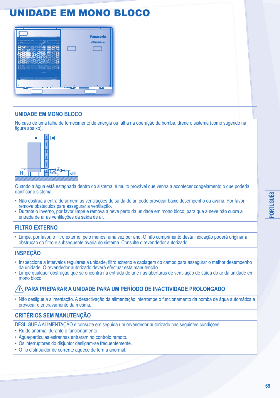 Unidade em mono bloco | Panasonic WHMDC09E3E5 User Manual | Page 69 / 92