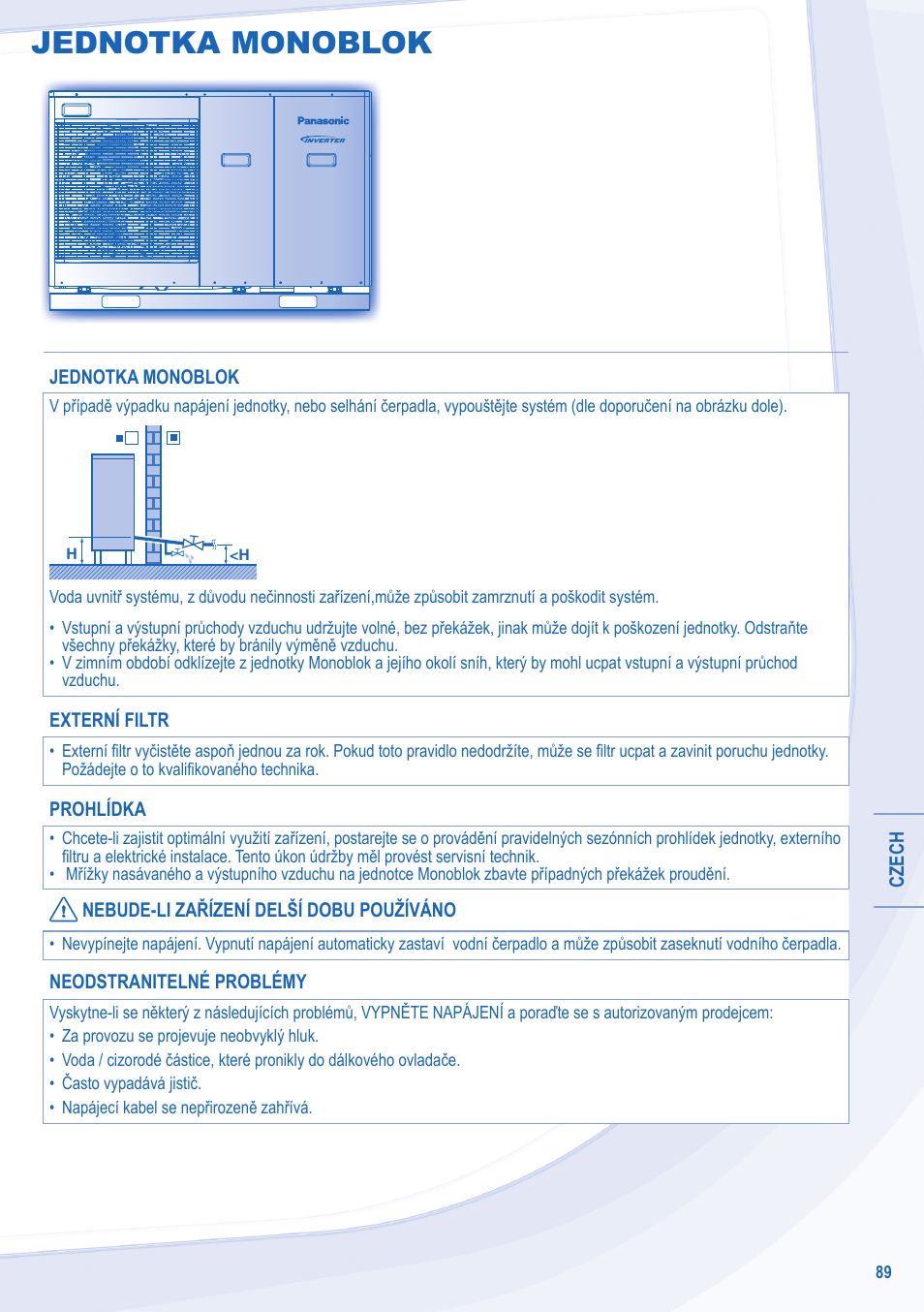 Jednotka monoblok | Panasonic WHMDC09E3E5 User Manual | Page 89 / 92