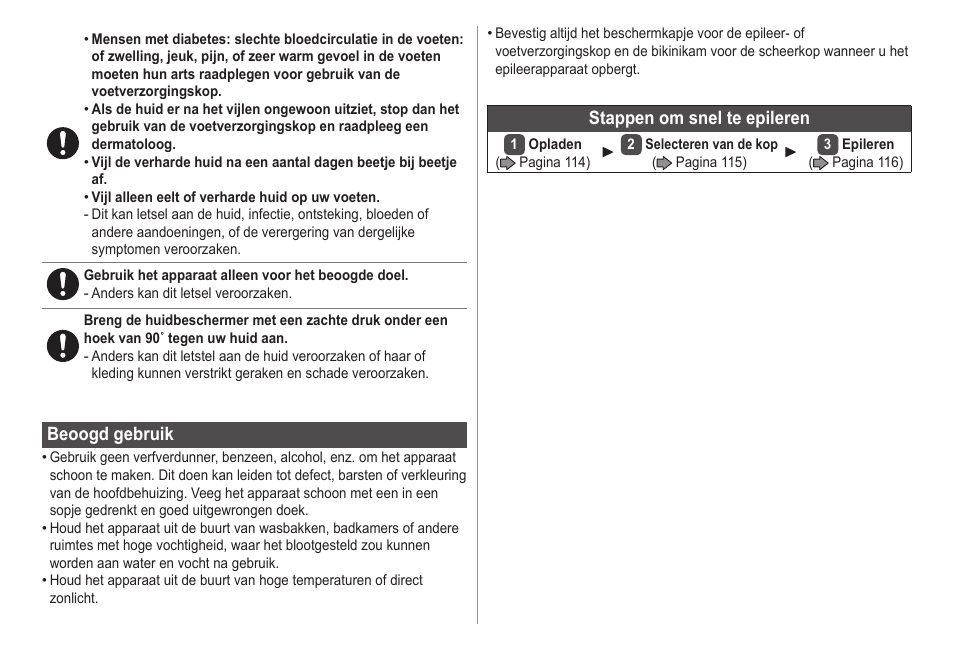 Beoogdgebruik, Stappenomsnelteepileren | Panasonic ESED20 User Manual | Page 112 / 346