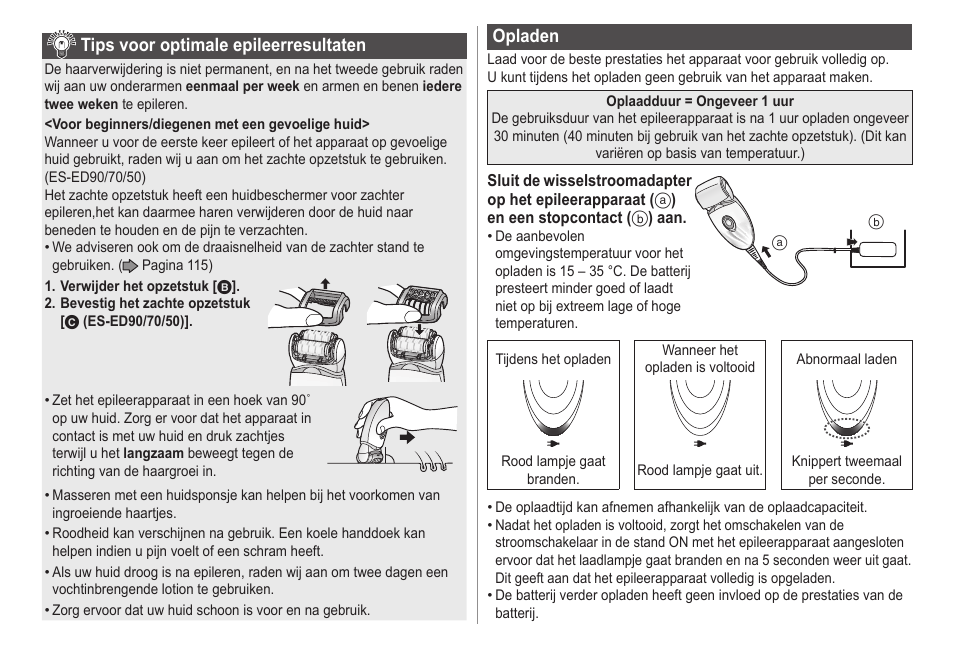 Tipsvooroptimaleepileerresultaten, Opladen | Panasonic ESED20 User Manual | Page 114 / 346