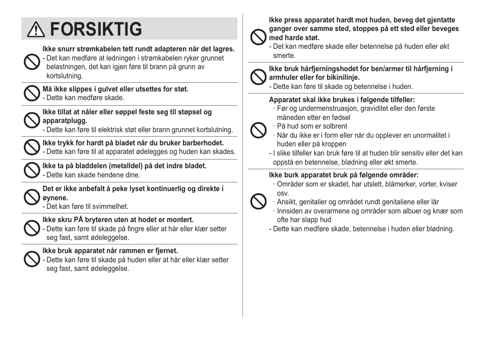 Forsiktig | Panasonic ESED20 User Manual | Page 150 / 346