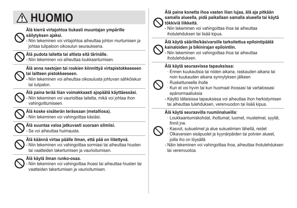 Huomio | Panasonic ESED20 User Manual | Page 210 / 346