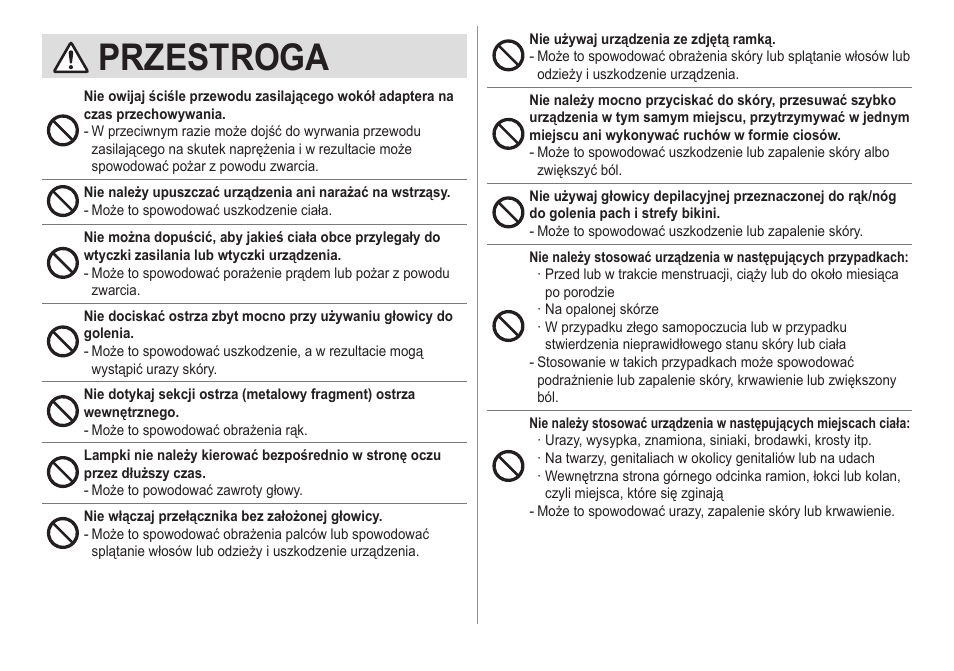 Przestroga | Panasonic ESED20 User Manual | Page 230 / 346